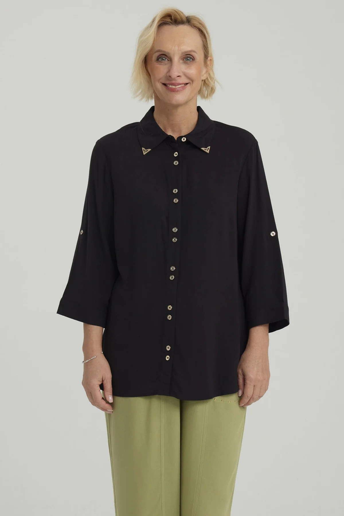 Blusa Mujer Abotonada Roll Up Negro