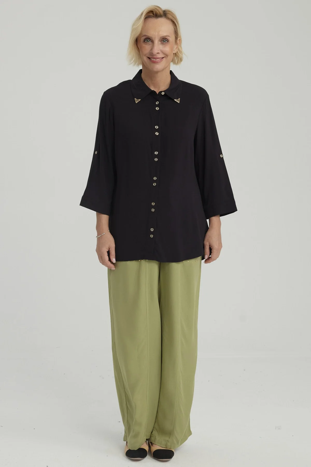 Blusa Mujer Abotonada Roll Up Negro - Image 4