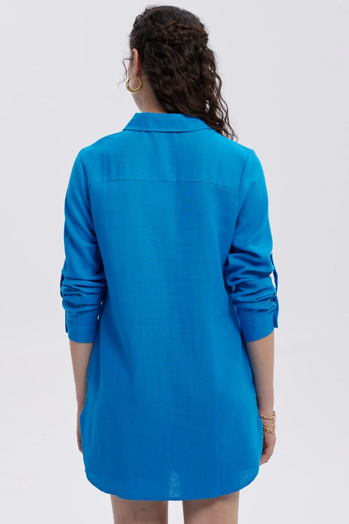 Blusa Mujer Lino Abotonada Lisa Azul Claro - Image 3