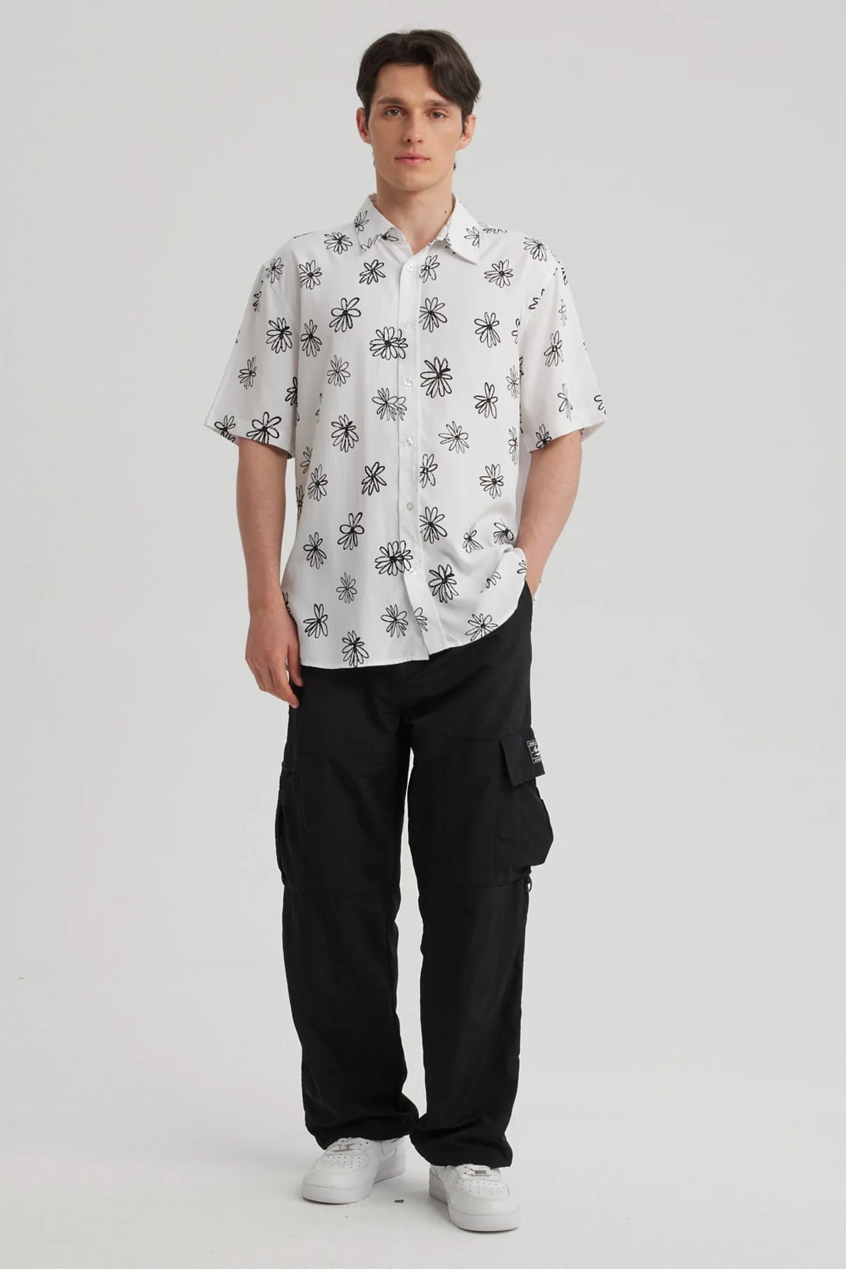 Camisa Hombre Full Print Blanco