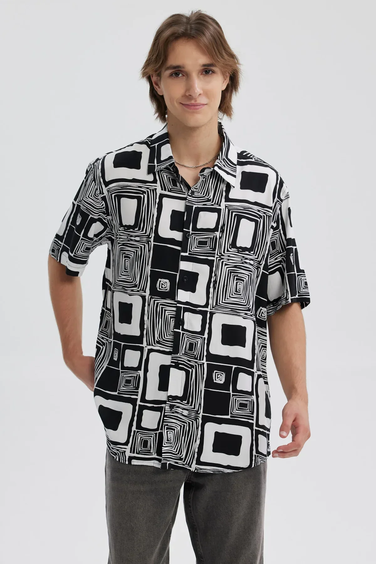 Camisa Hombre Full Print Negro
