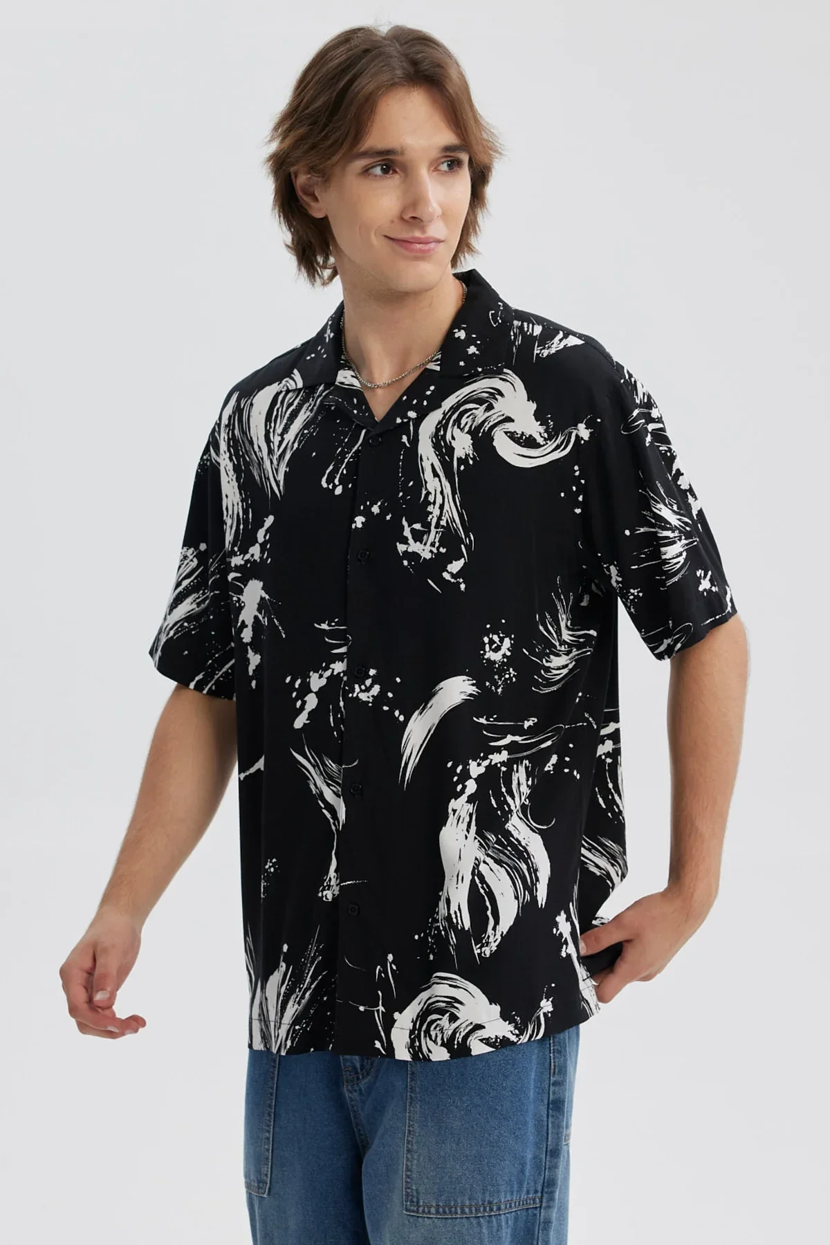 Camisa Hombre Full Rapport Negro/Blanco - Image 2