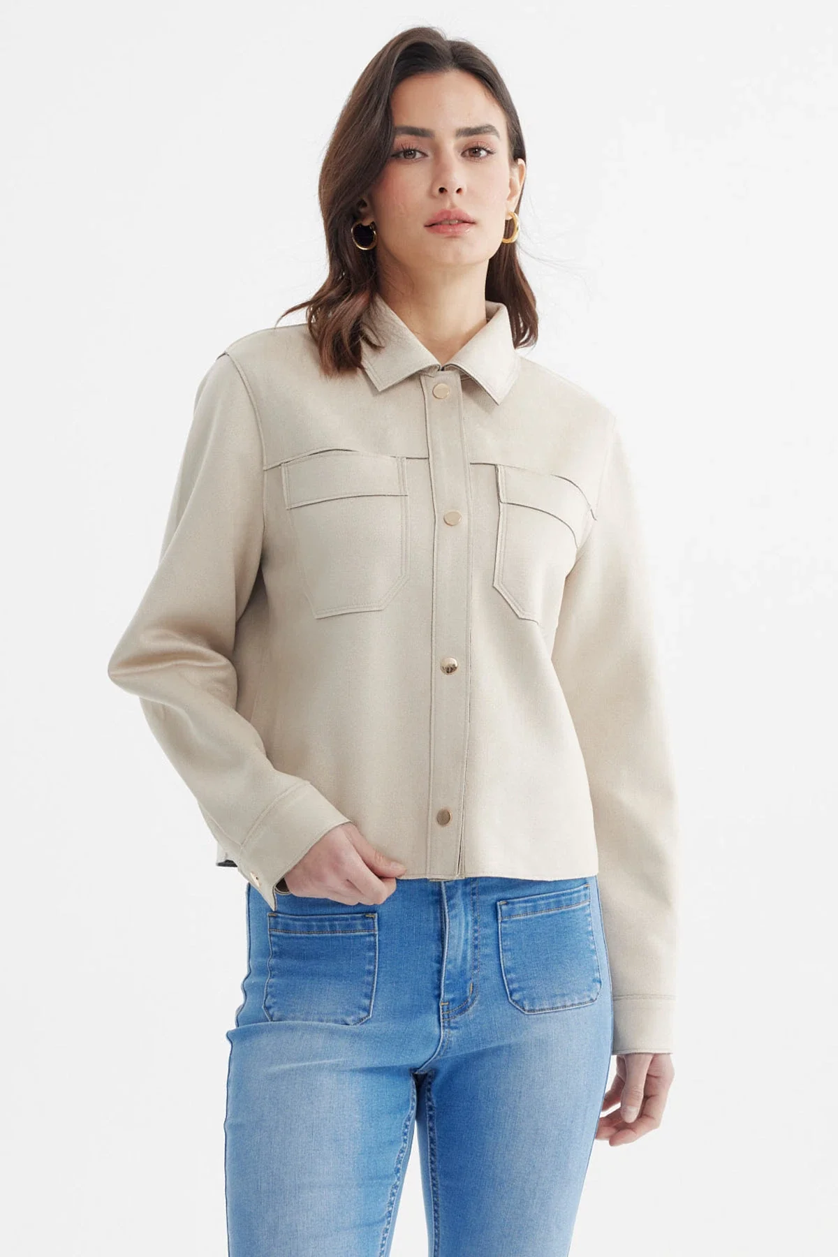 Chaqueta Mujer Cuello Camisero Beige