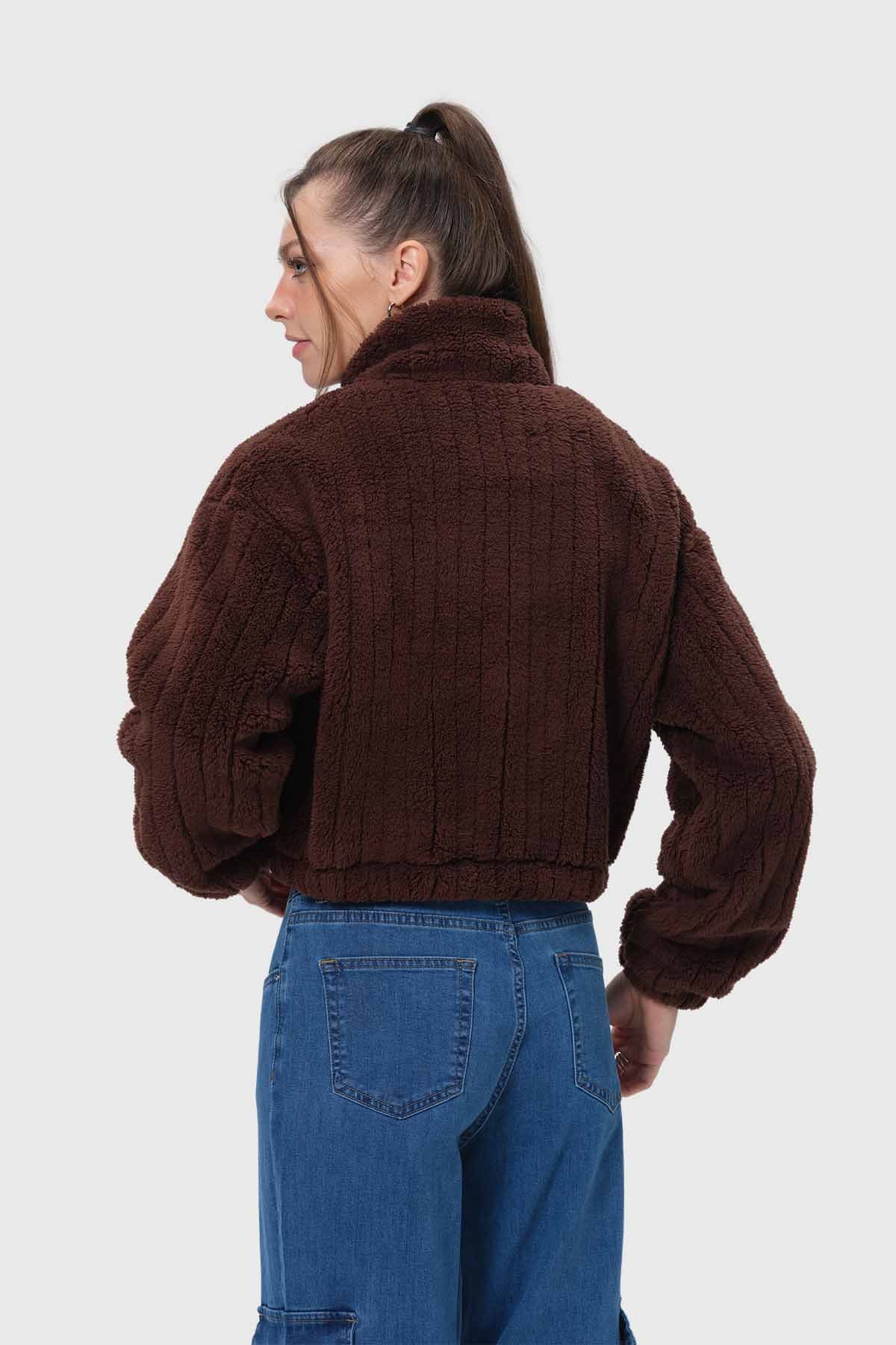 Chaqueta Mujer Tipo Polar Chocolate - Image 3