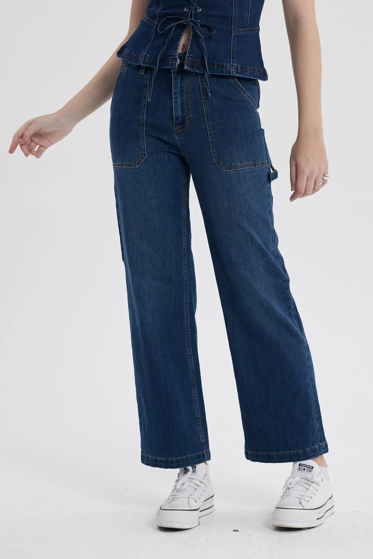 Jeans Mujer Calce Recto Bolsillo Azul