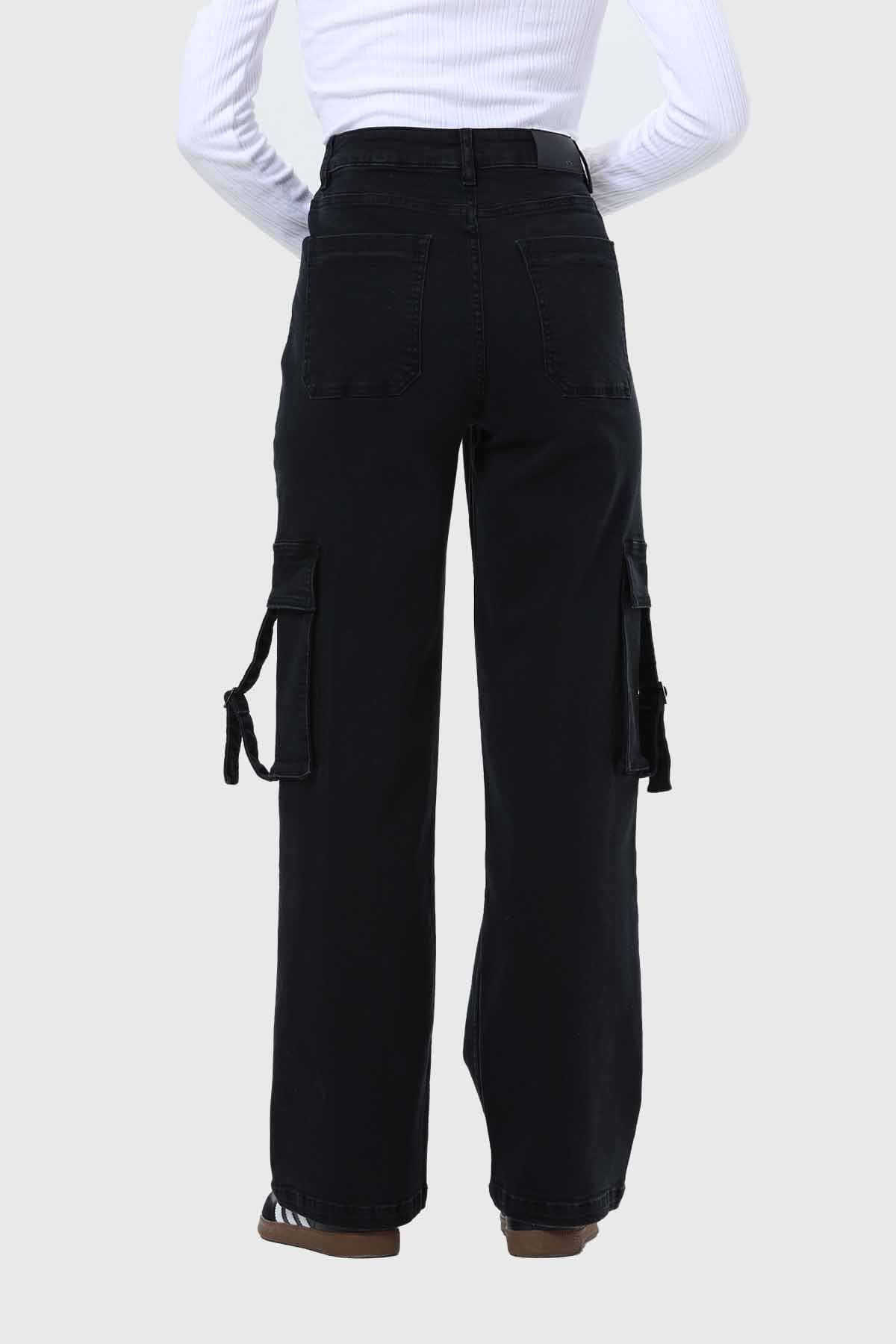 Jeans Mujer Cargo Calce Recto Negro - Image 3