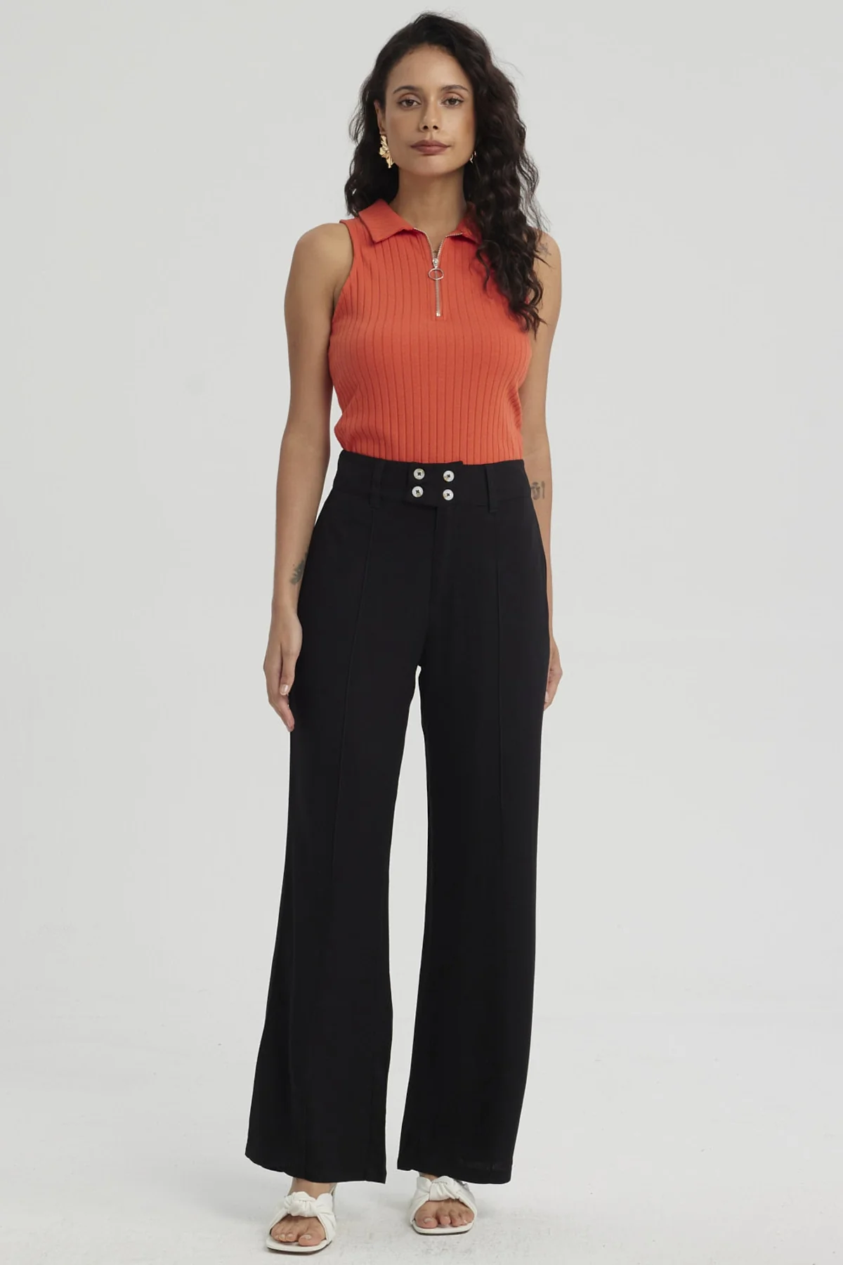 Pantalón Mujer Palazzo Pretina Ancha Negro - Image 4