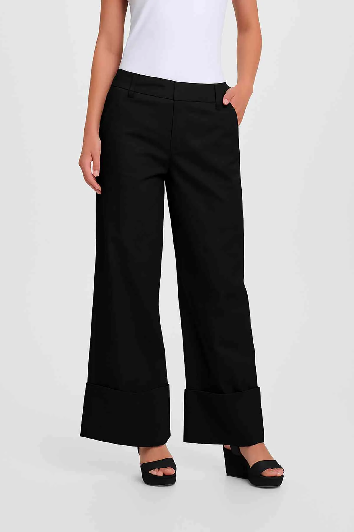 Pantalón Mujer Sastrero Basta Ancha Negro