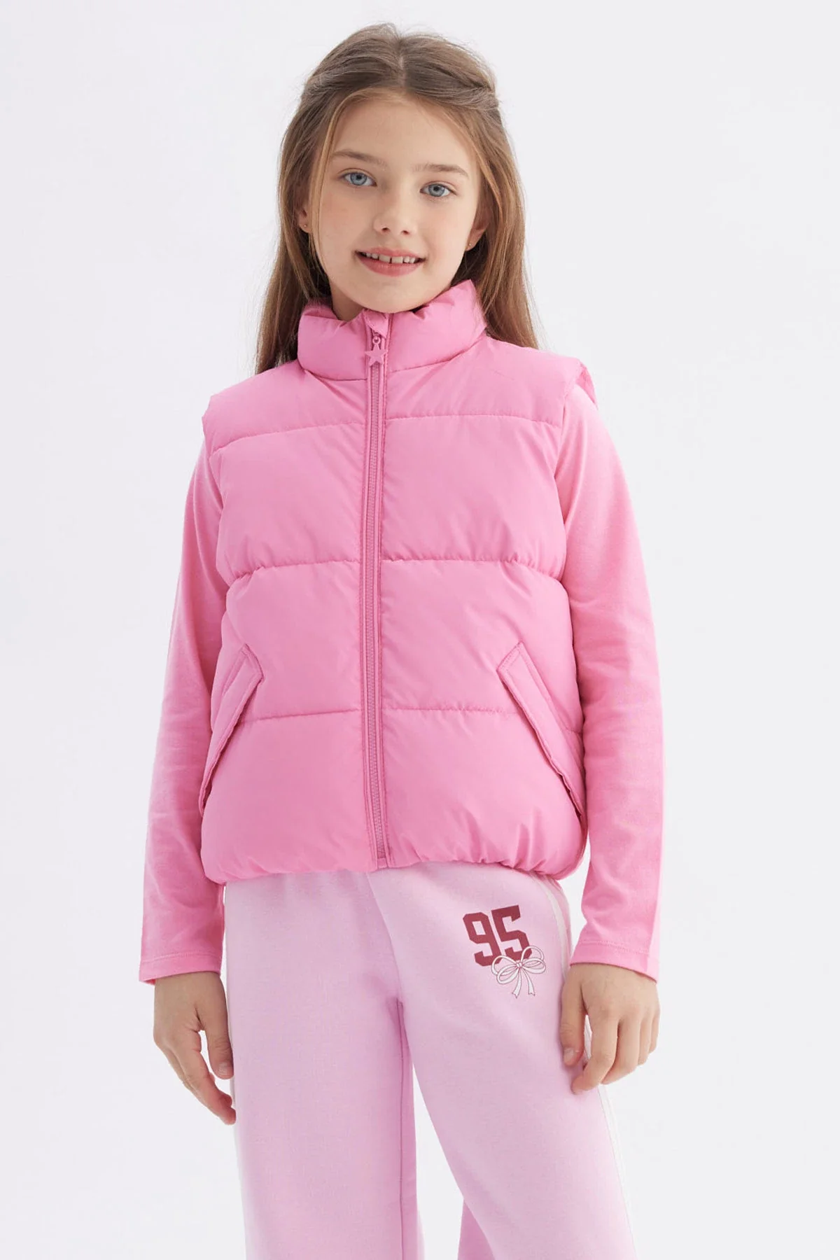 Parka Niña Cuello Con Cierre Rosado