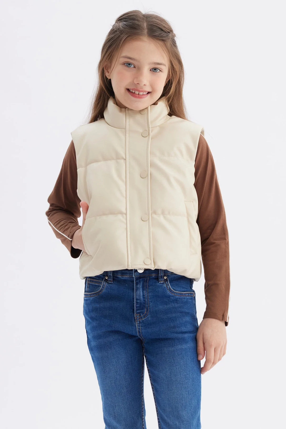 Parka Niña Efecto Cuero Beige