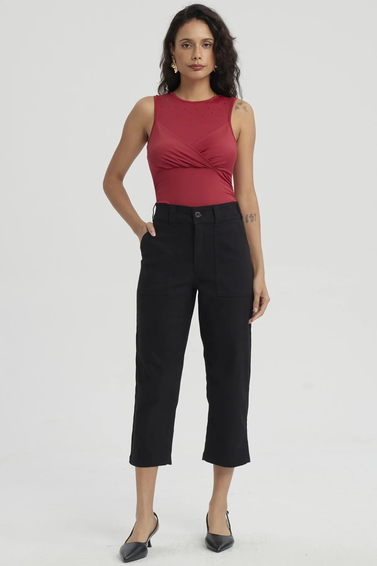 Pescador Mujer Gabardina Bolsillo Cargo Negro