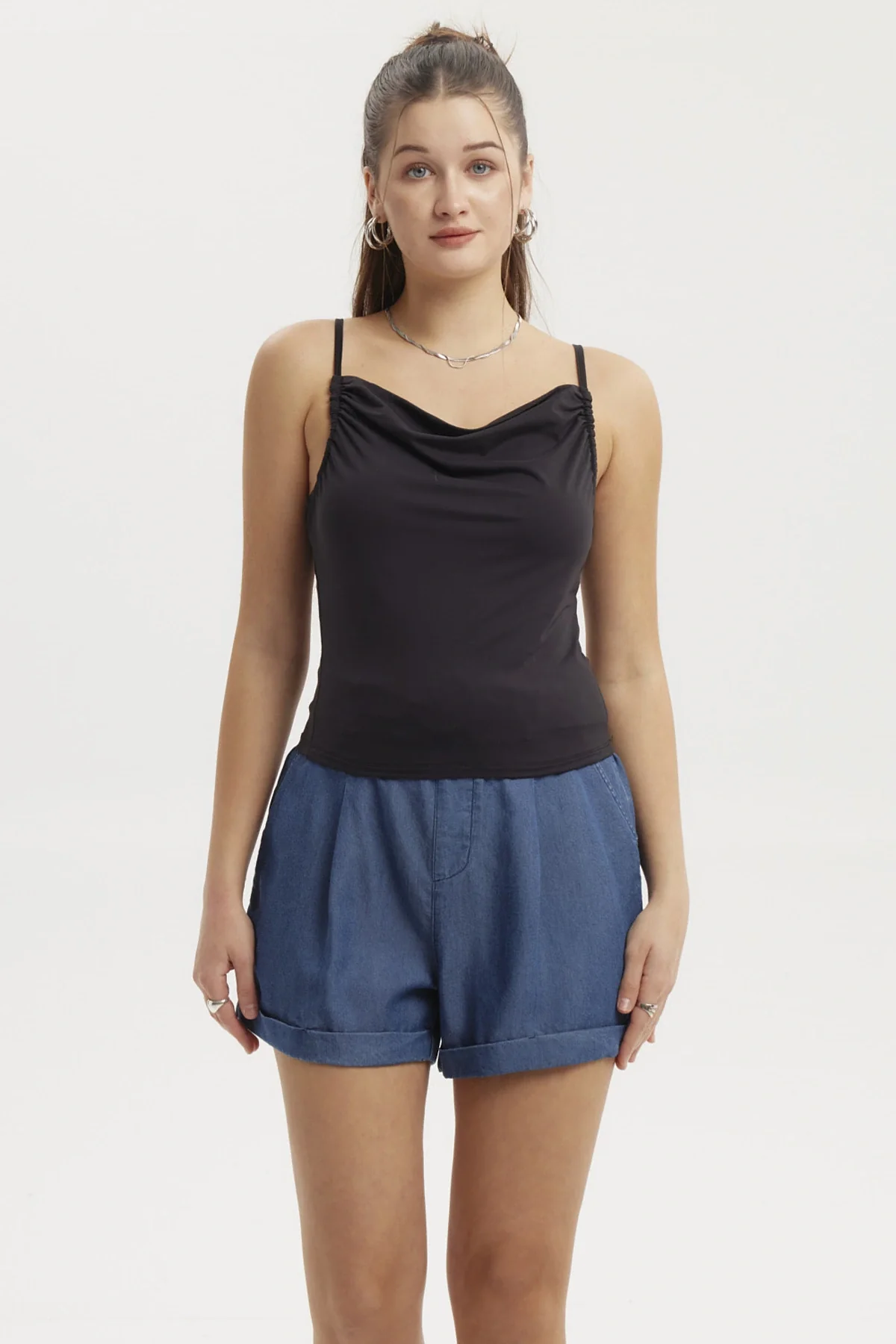 Peto Mujer Drapeado Ajustable Negro