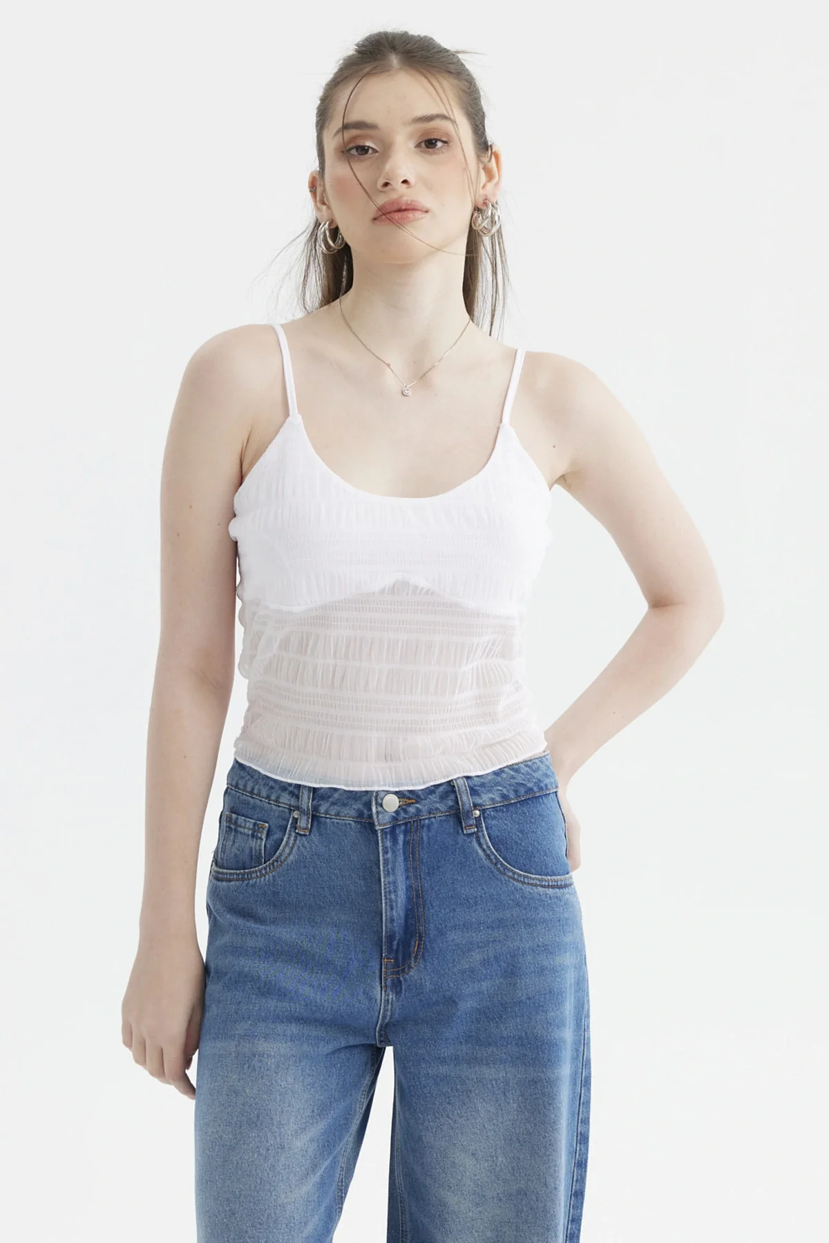 Peto Mujer Pabilo Lazo Escote Blanco