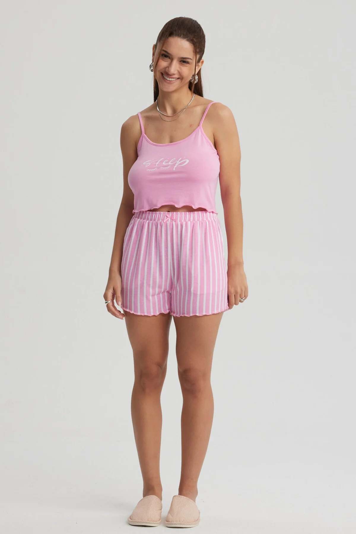 Pijama Mujer Crop Rosado - Image 4