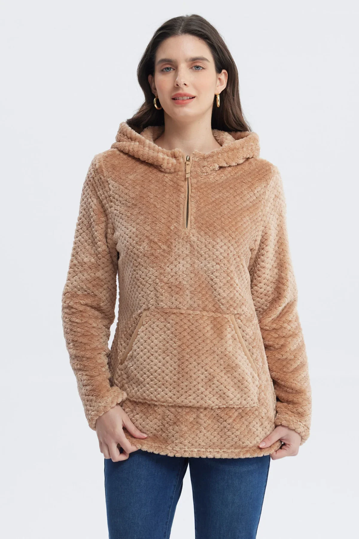 Polar Mujer Básico Aplicación Botón Beige Oscuro