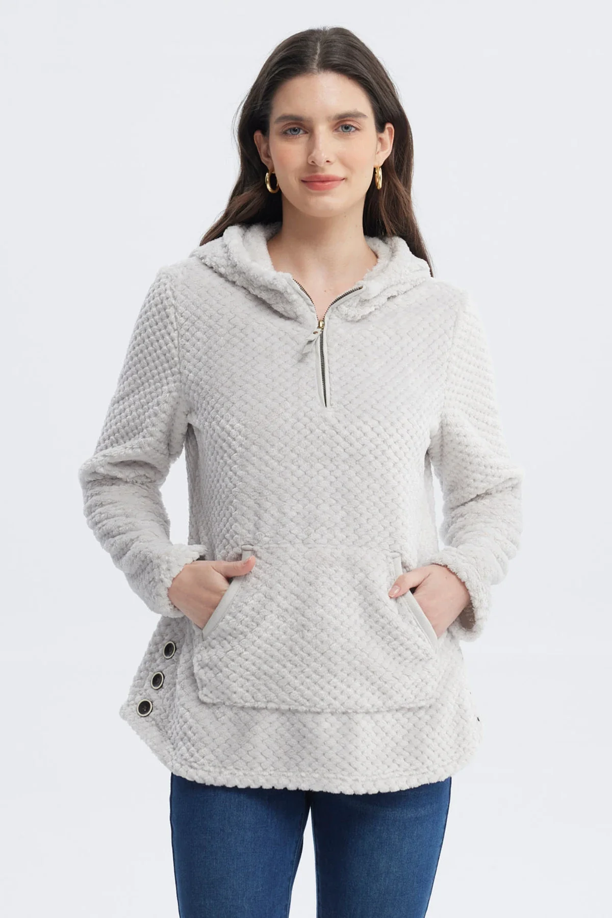 Polar Mujer Básico Aplicación Botón Gris