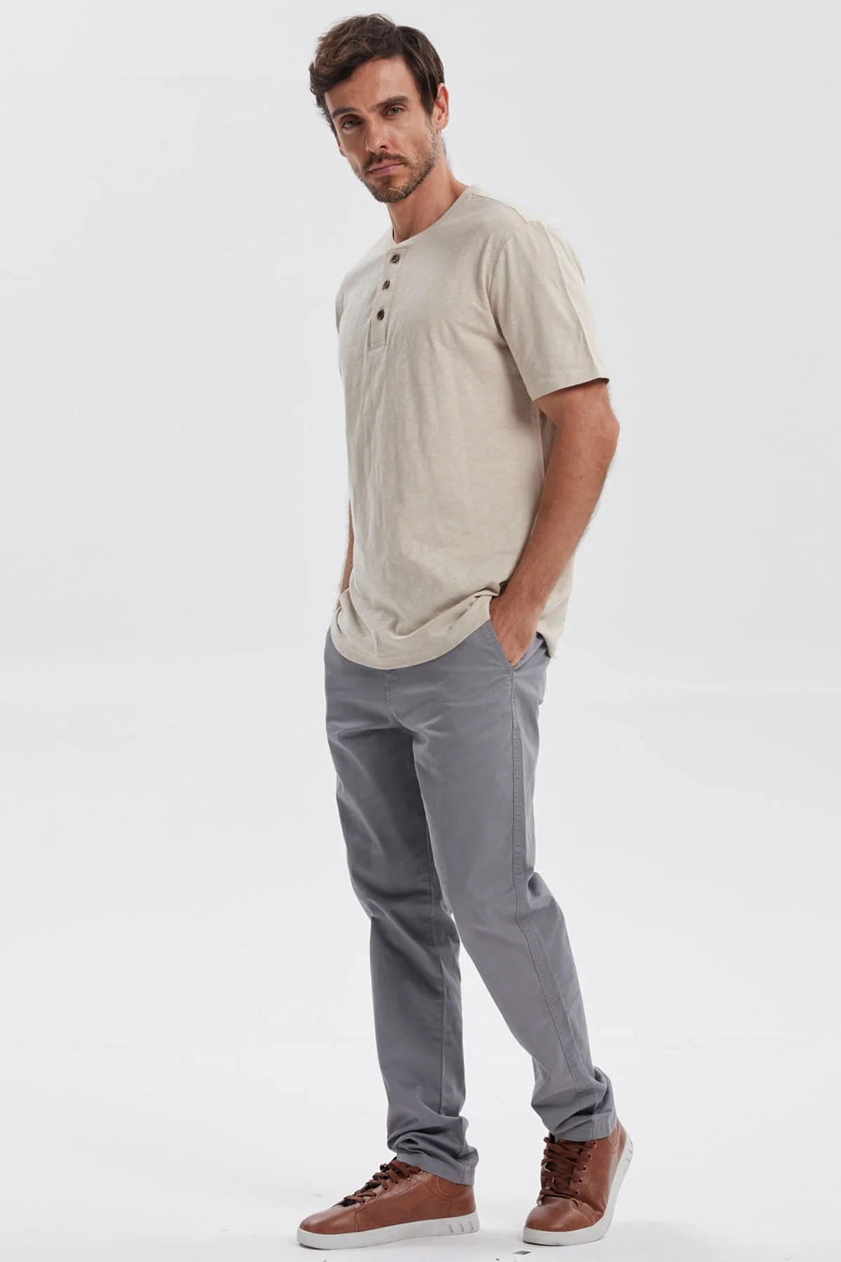 Polera Hombre 3 Botones Beige - Image 4