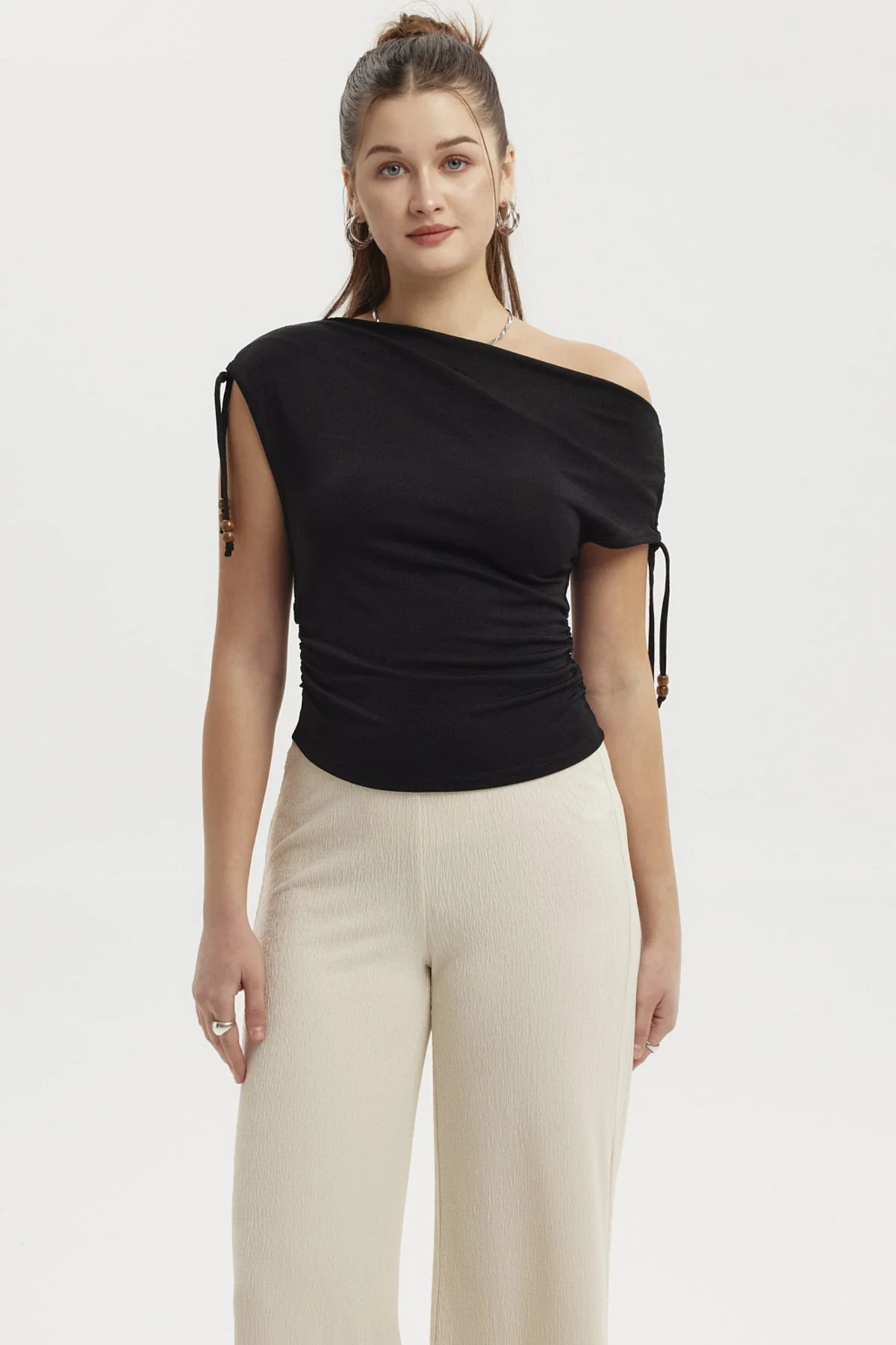 Polera Mujer Ajustado Nudo Negro
