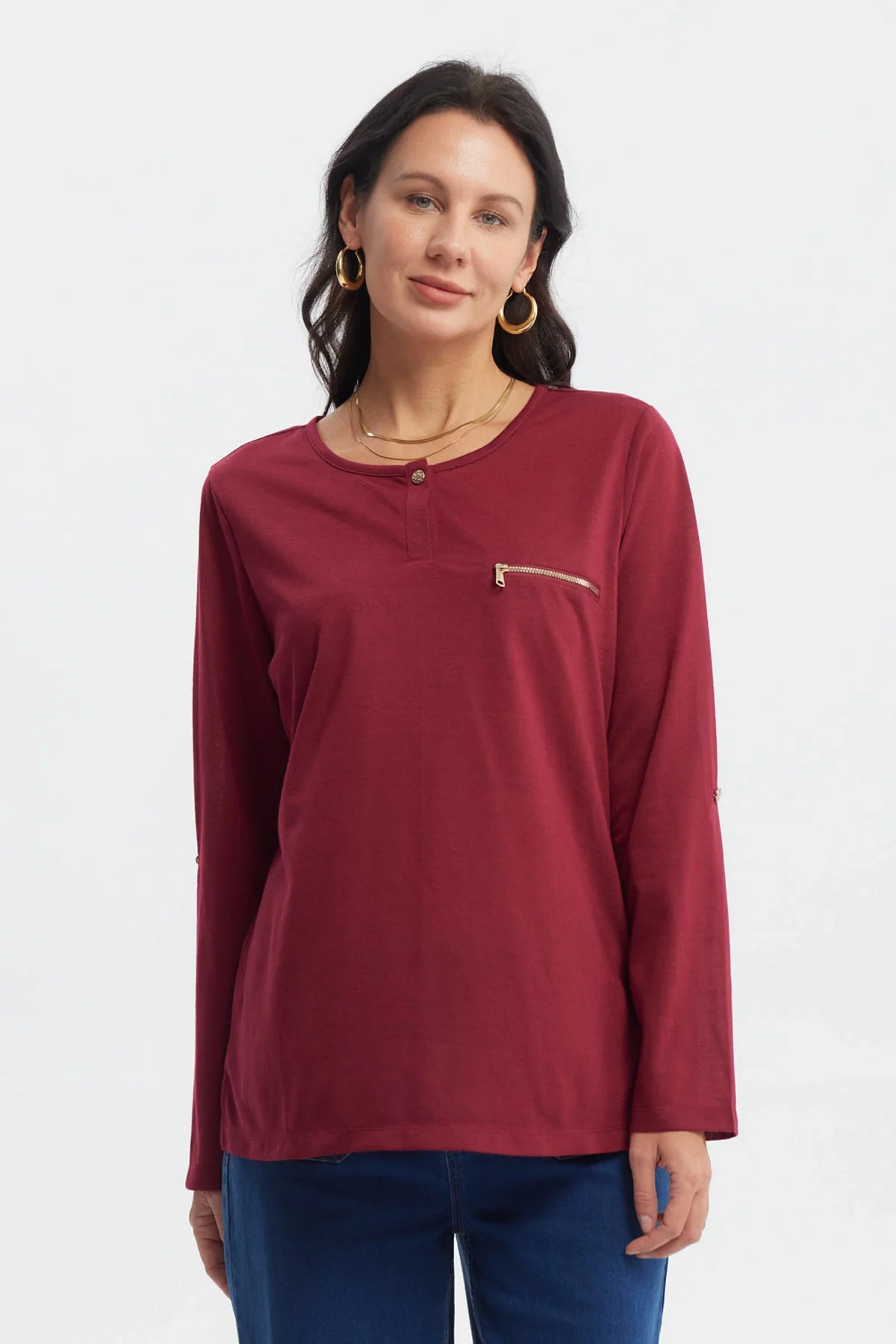 Polera Mujer Aplicación Cierre Rojo