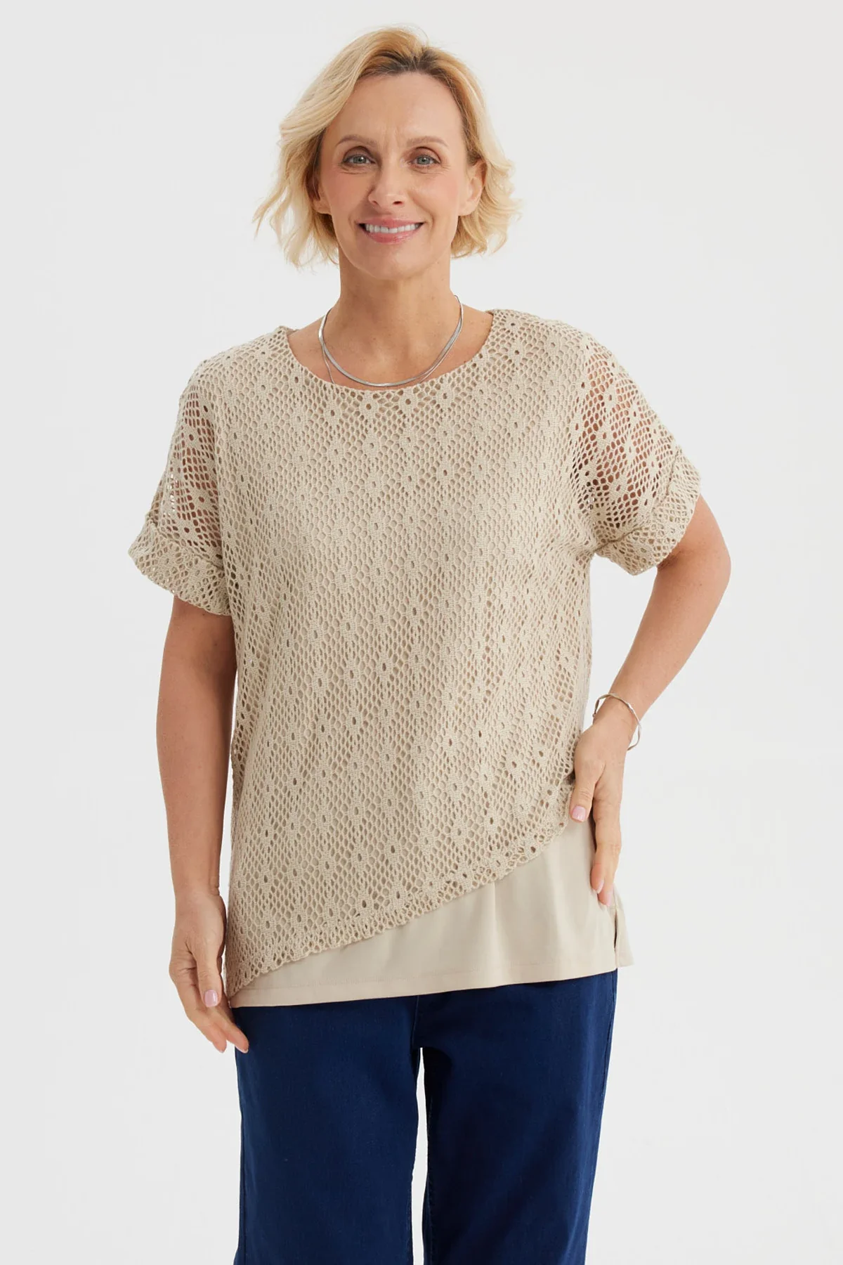 Polera Mujer Calada Beige Claro