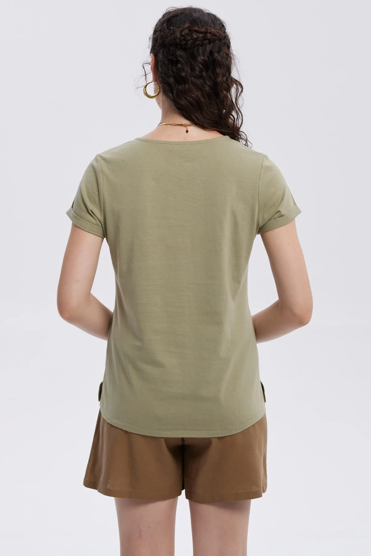 Polera Mujer Dobladillo Manga Verde Musgo - Image 3
