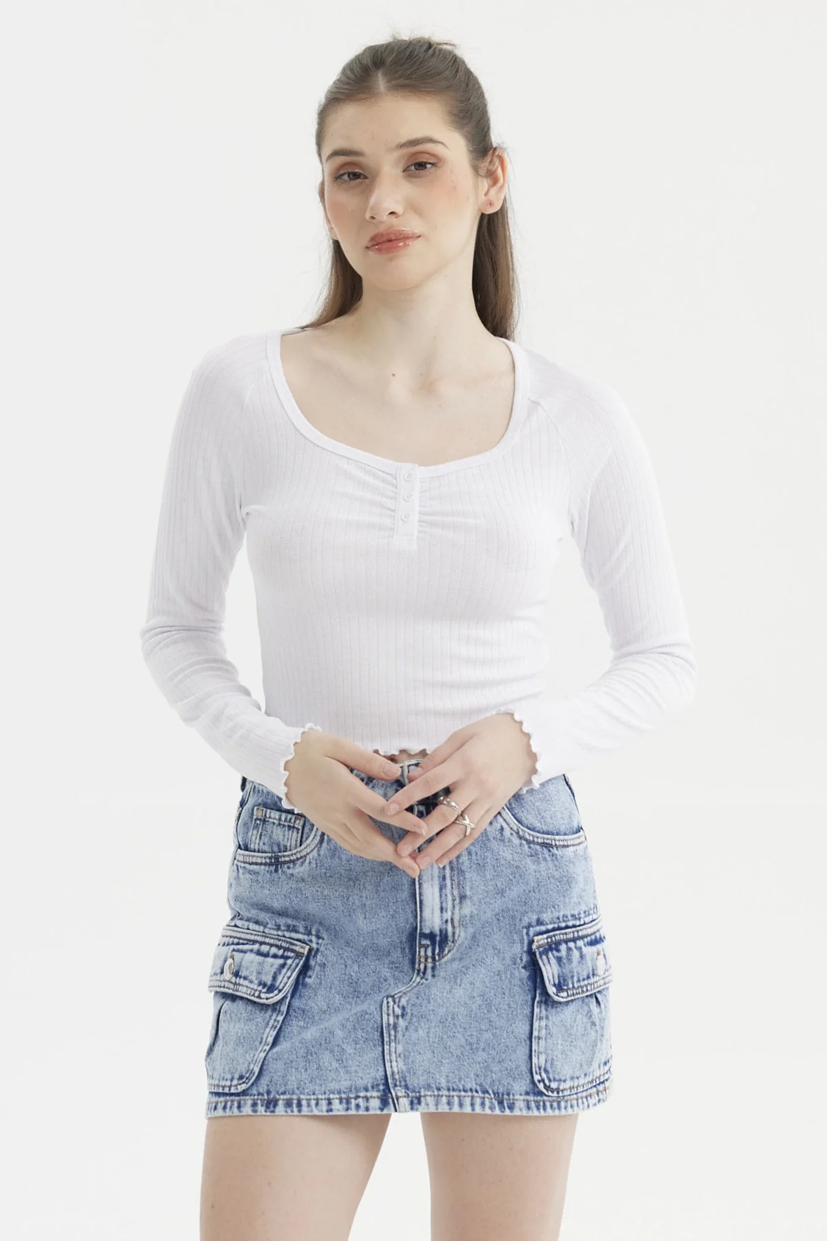 Polera Mujer Escote Abotonado Blanco
