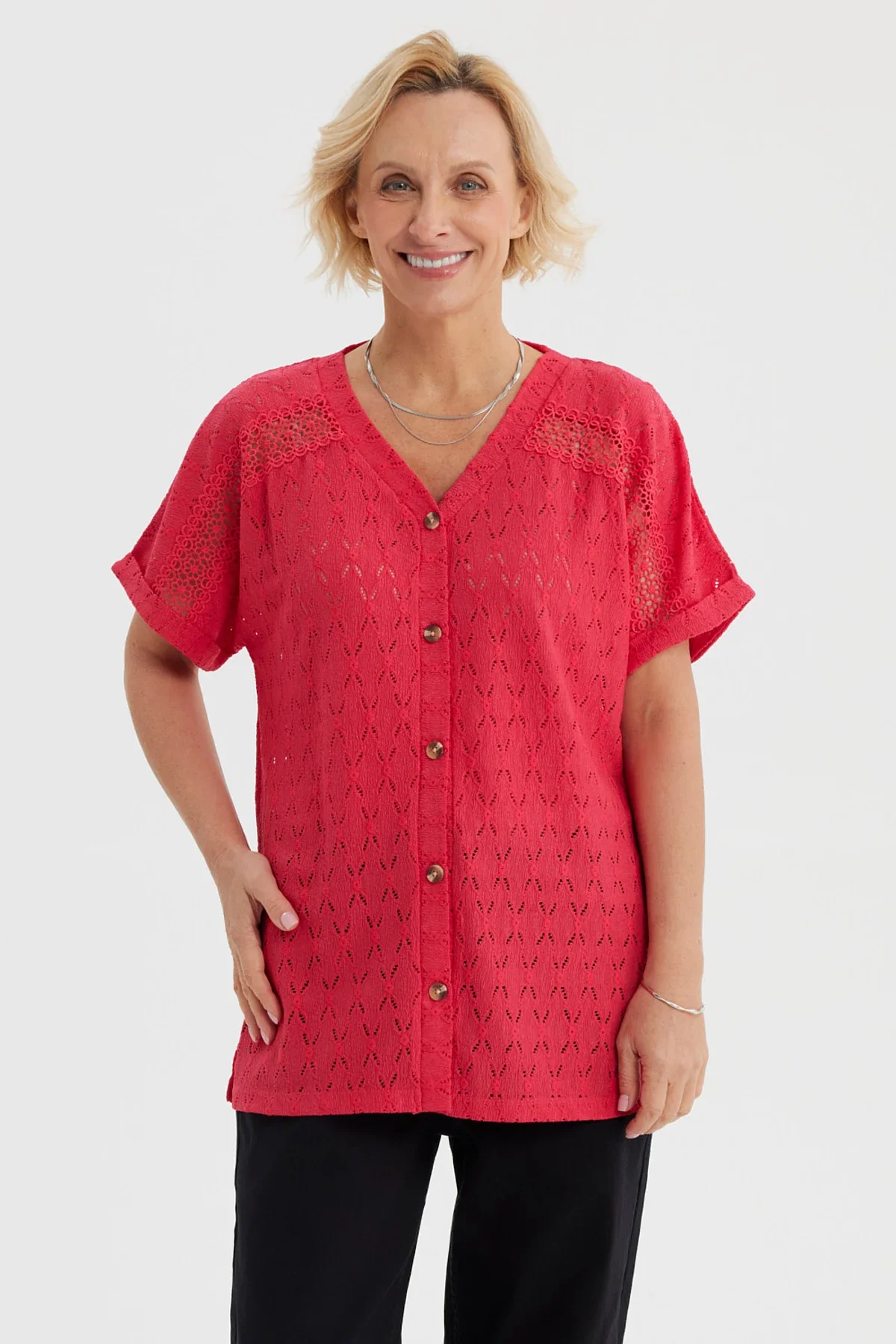 Polera Mujer Lisa Abotonada Fucsia