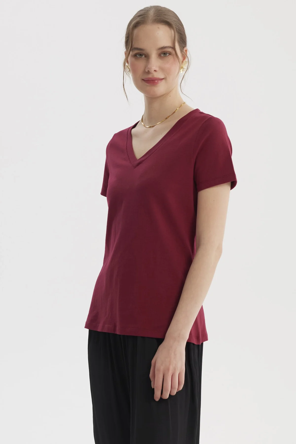 Polera Mujer Lisa Algodón Vino - Image 2