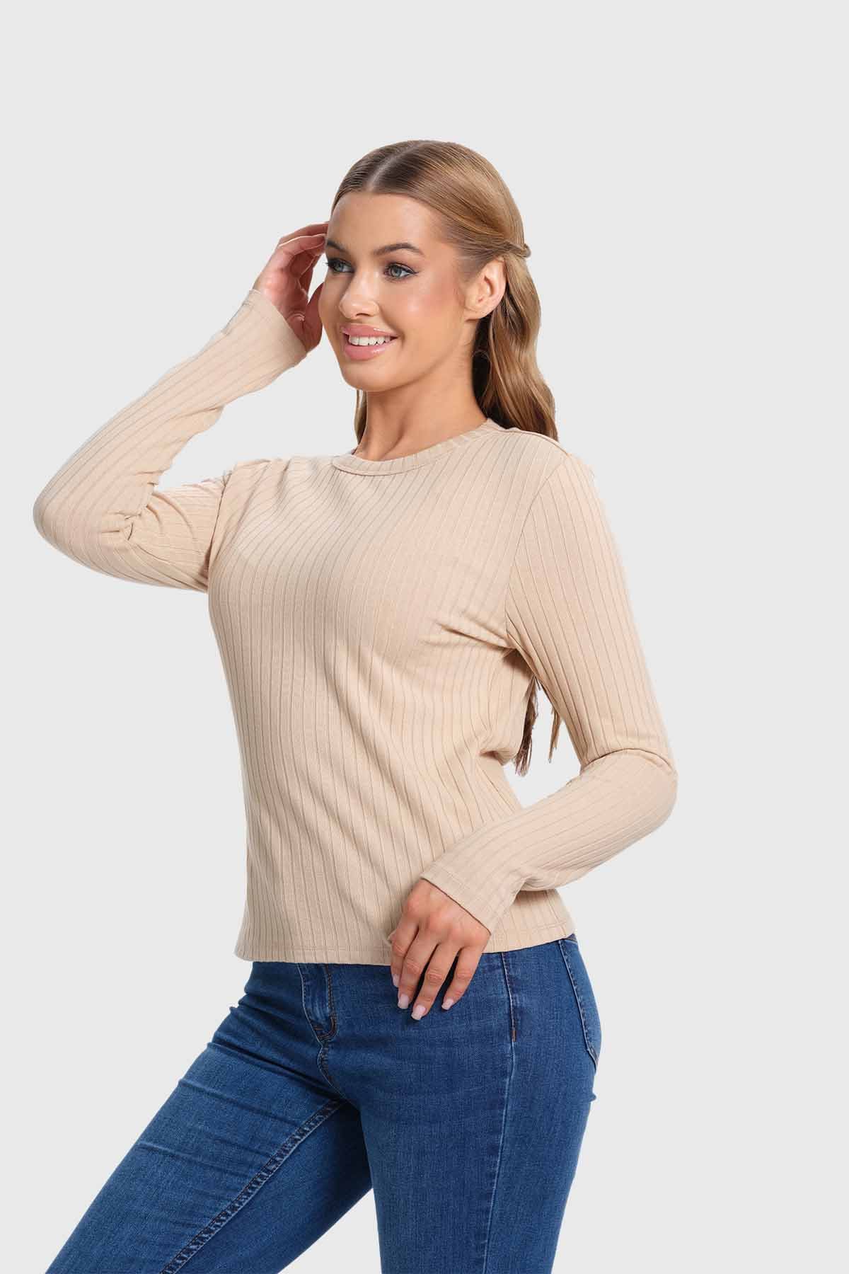 Polera Mujer Rib Beige - Image 2
