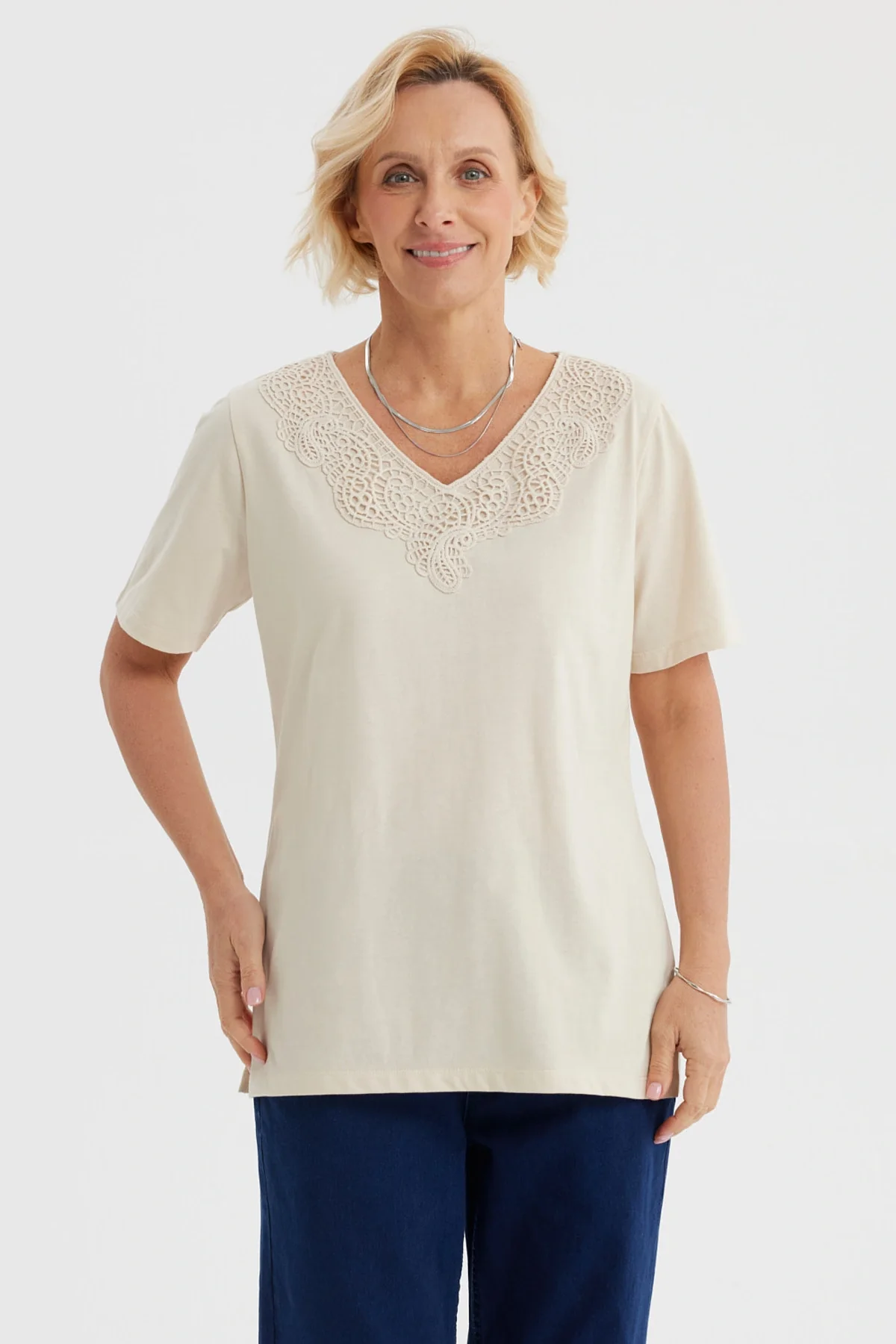 Polera Mujer Macramé Beige Claro