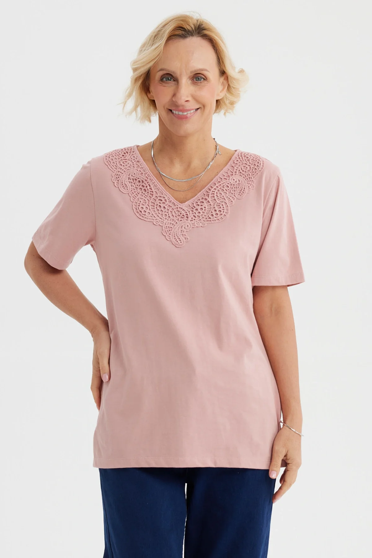 Polera Mujer Macramé Palo Rosa