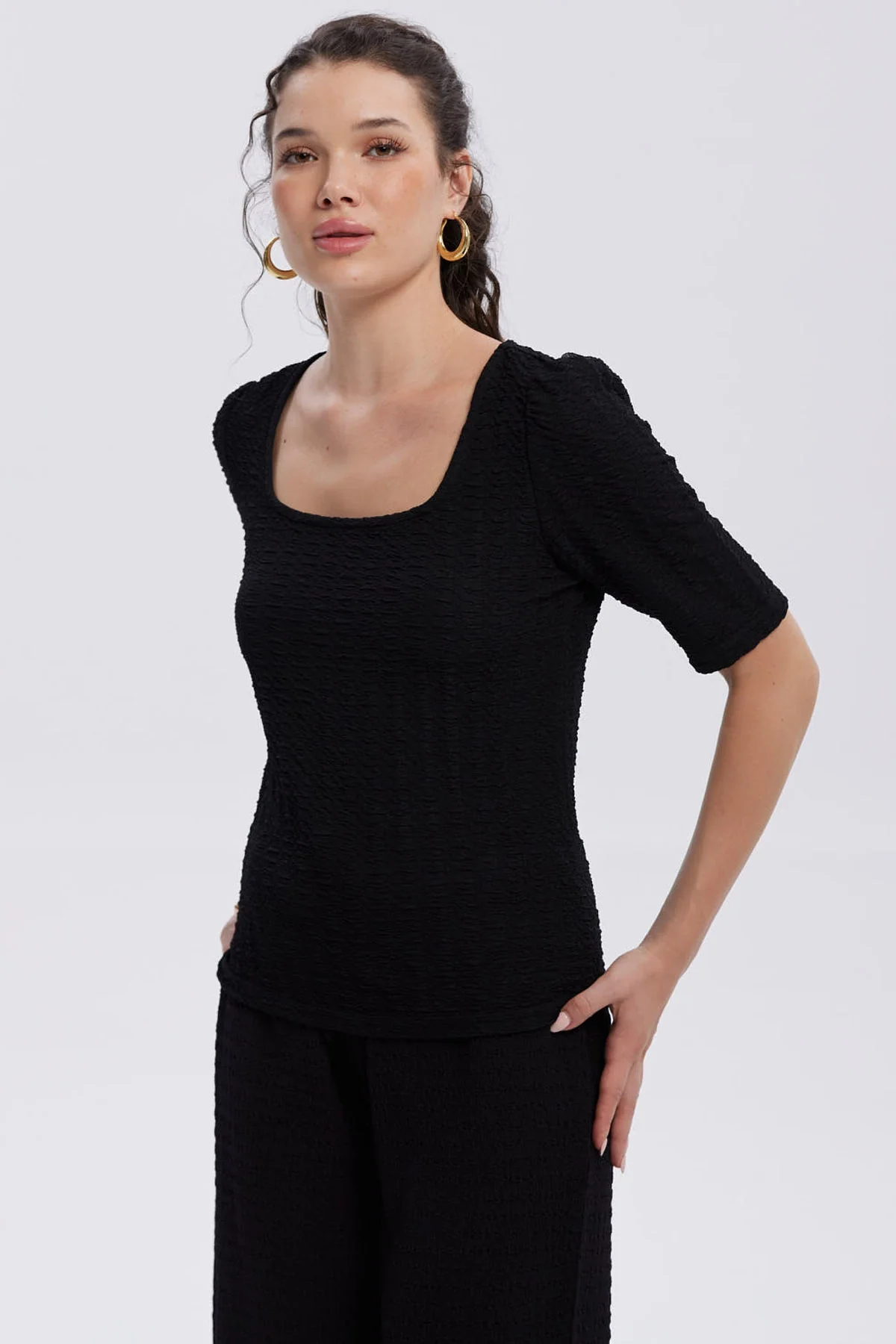 Polera Mujer Manga Globo Texturizada Negro - Image 2