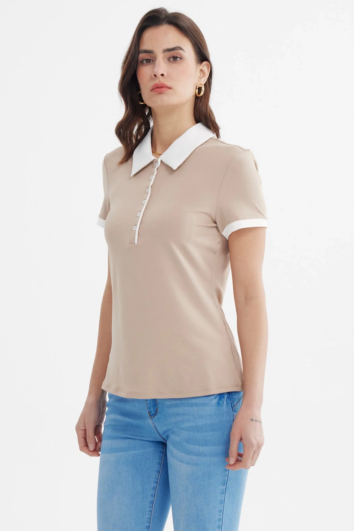 Polera Mujer Media Pata Botón Beige - Image 2