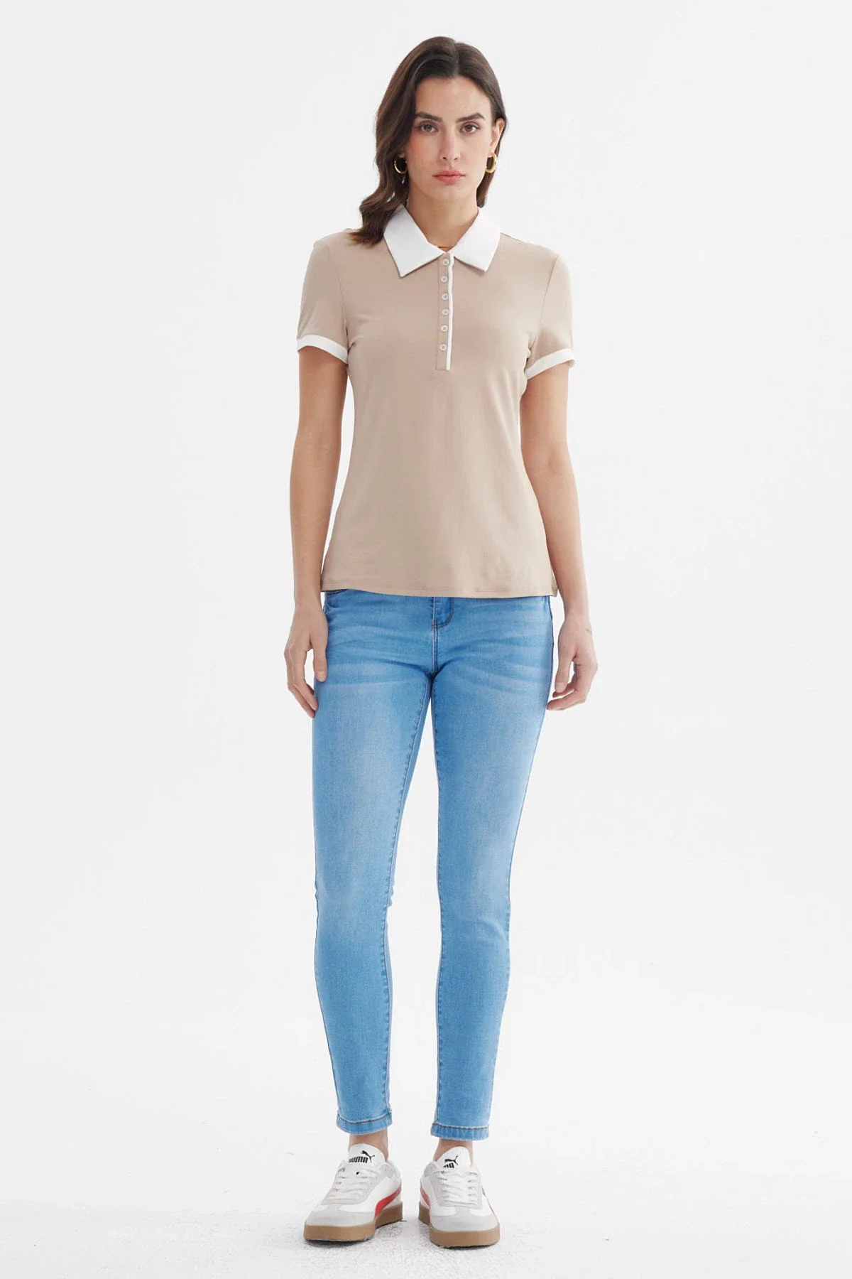 Polera Mujer Media Pata Botón Beige - Image 4