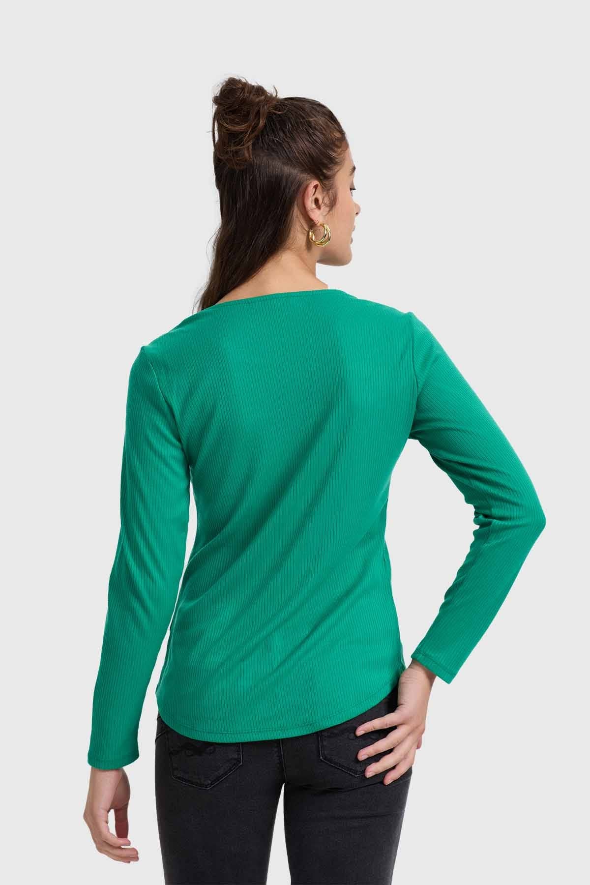 Polera Mujer Pata Botón Rib Verde - Image 3
