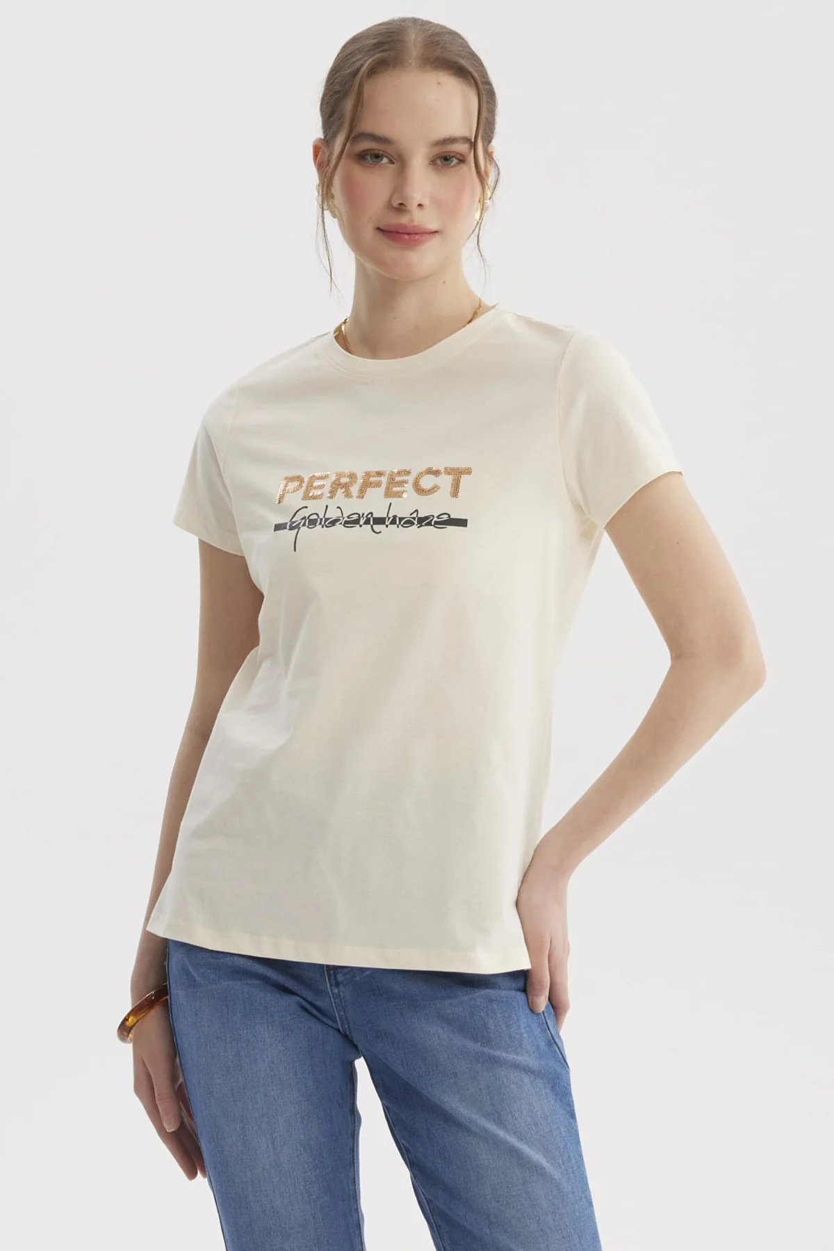 Polera Mujer Print Posicional Crema