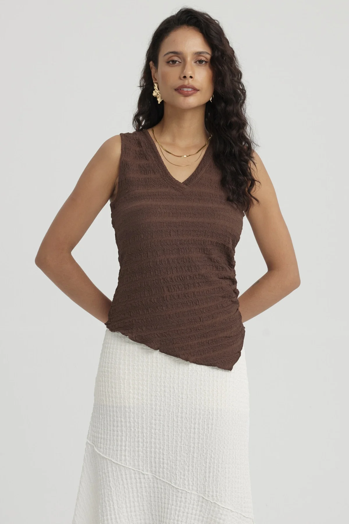 Polera Mujer Recogido Café Oscuro