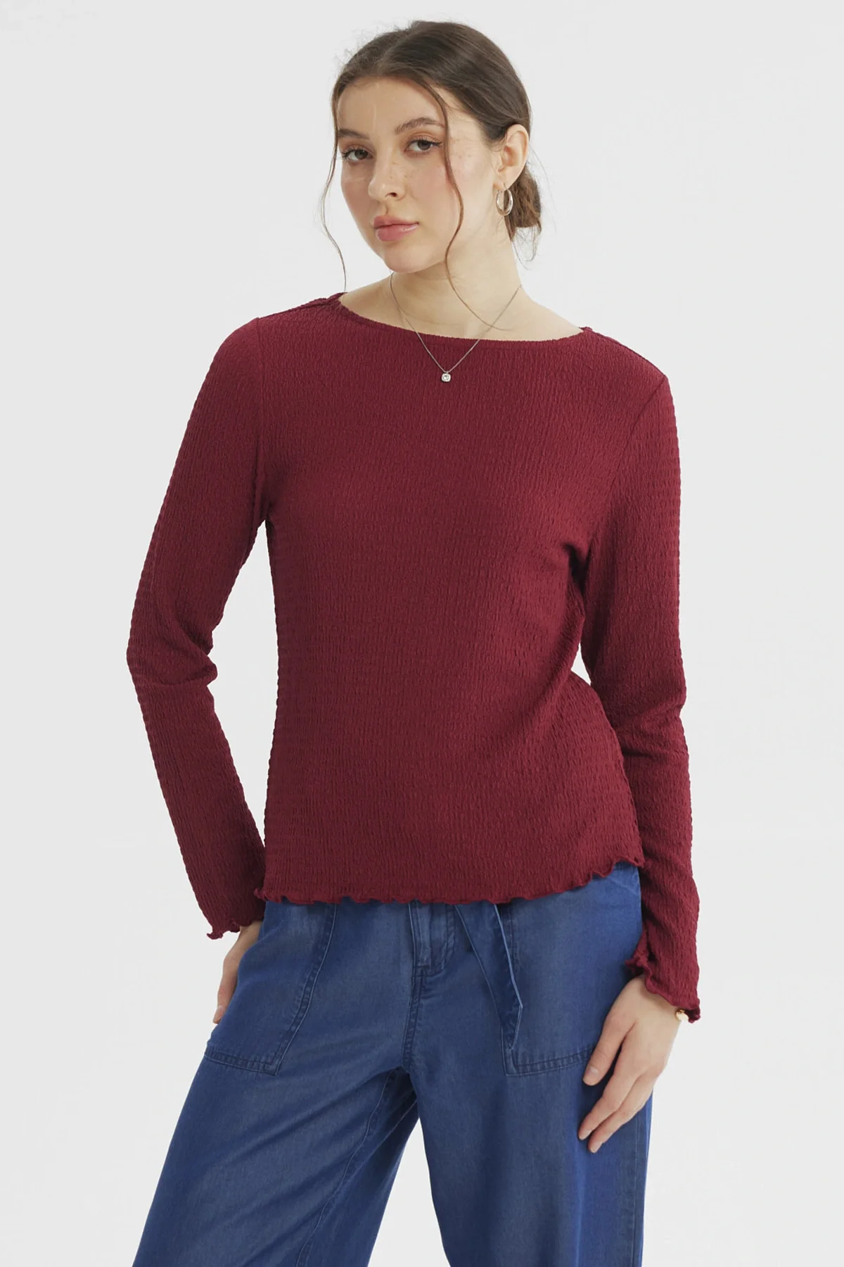 Polera Mujer Textura Burdeo