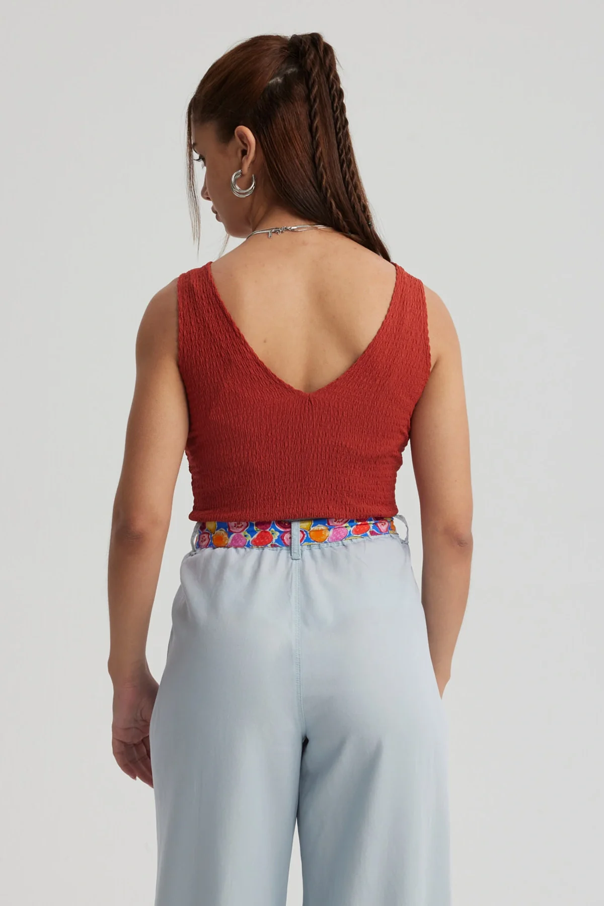 Polera Mujer Textura Escote V Terracota - Image 3