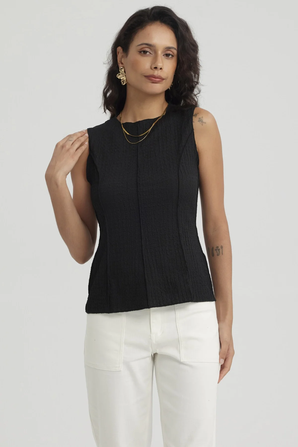 Polera Mujer Texturizada Negro