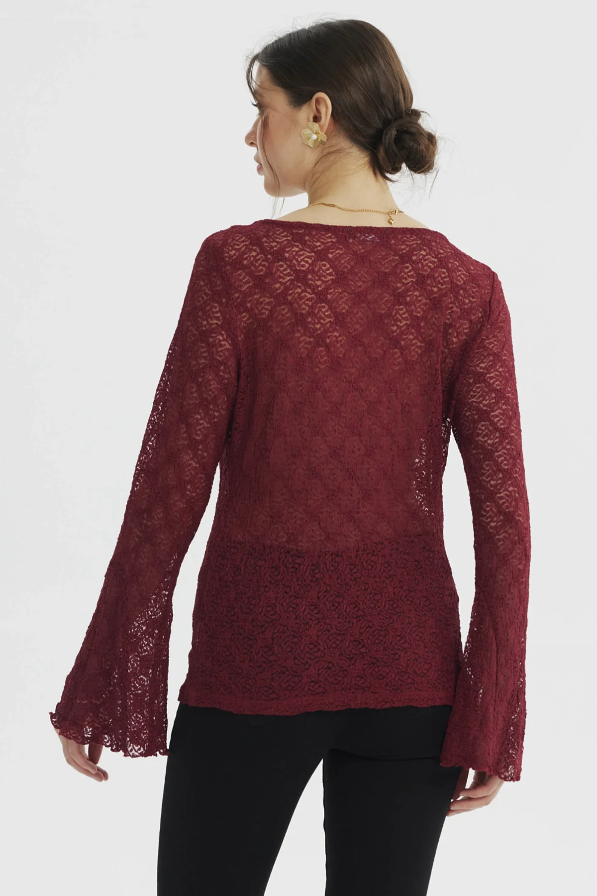 Polera Mujer Vuelos Manga Burdeo - Image 3