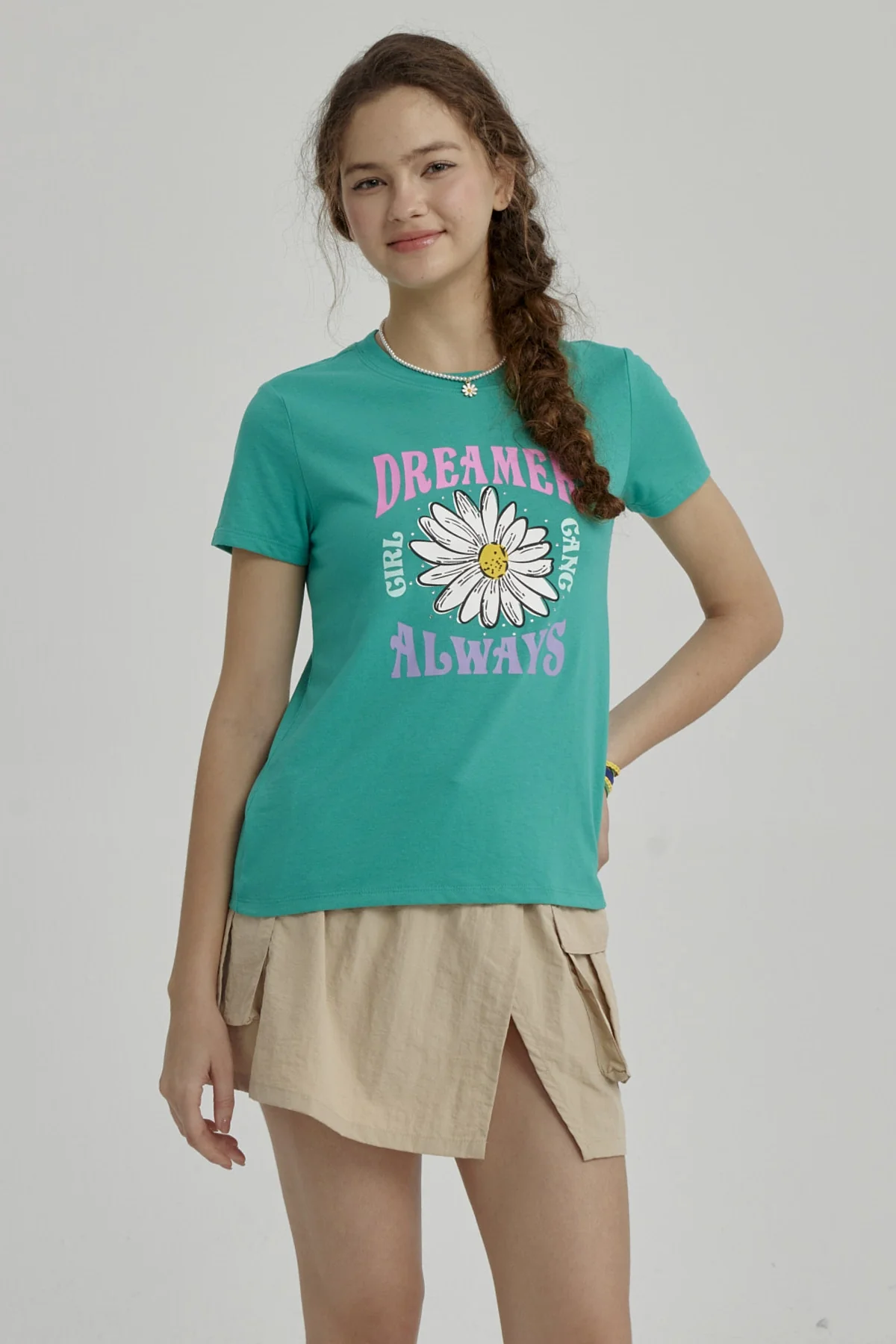 Polera Niña Básica Estampada Verde