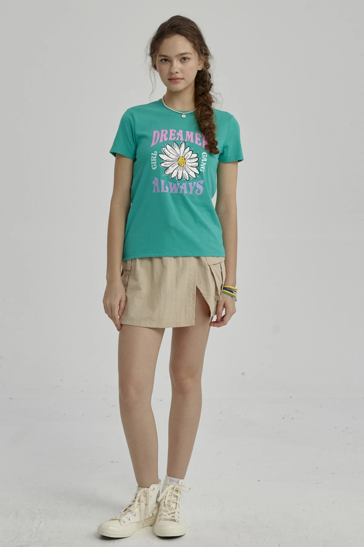 Polera Niña Básica Estampada Verde - Image 4