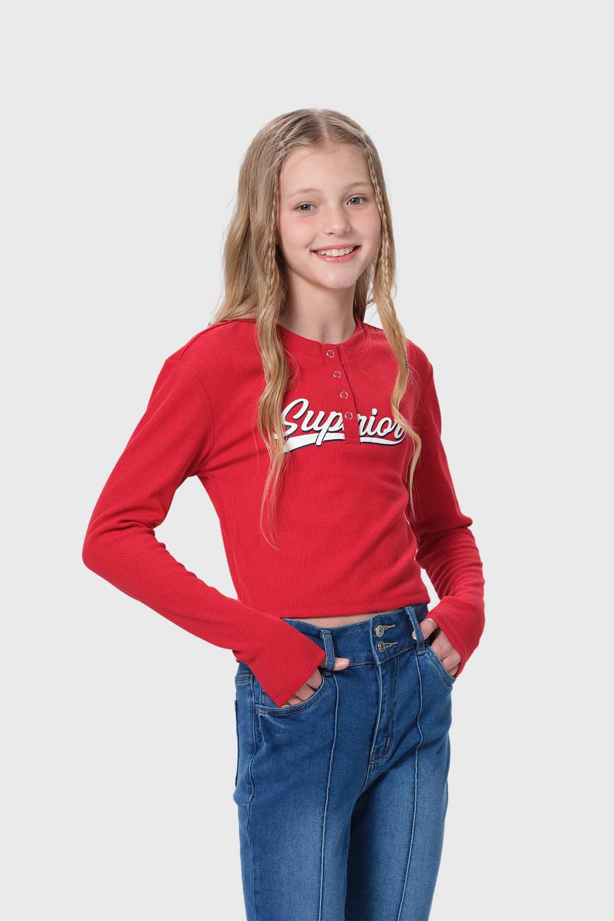 Polera Niña Con Botones Rojo - Image 2