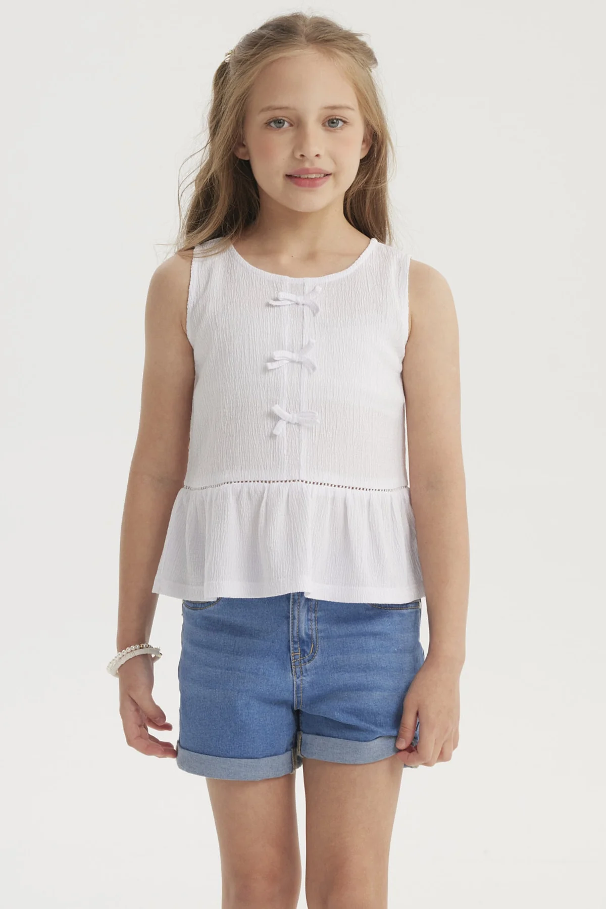 Polera Niña Con Cintas Blanco