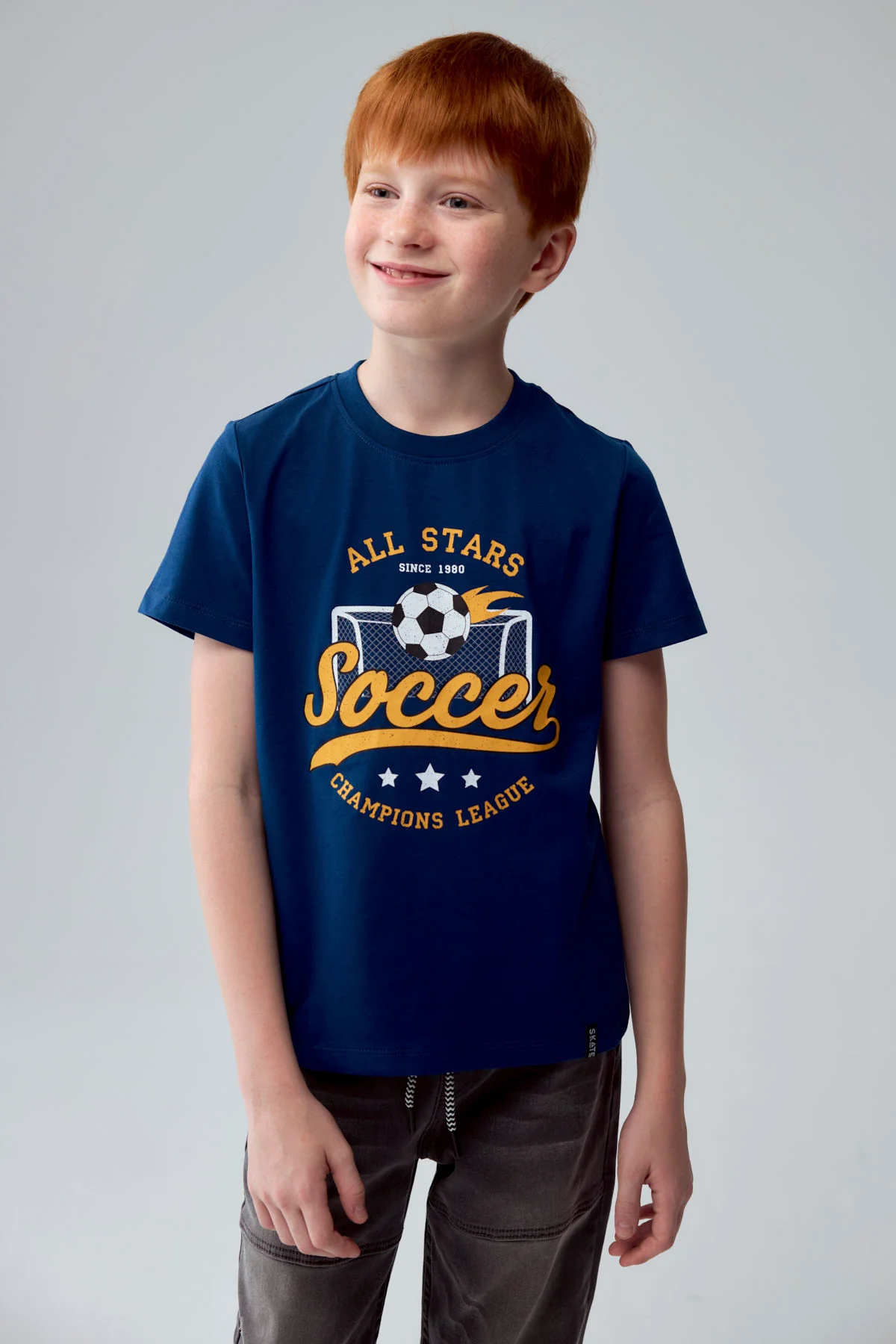 Polera Niño Básica Estampada Azul Petroleo