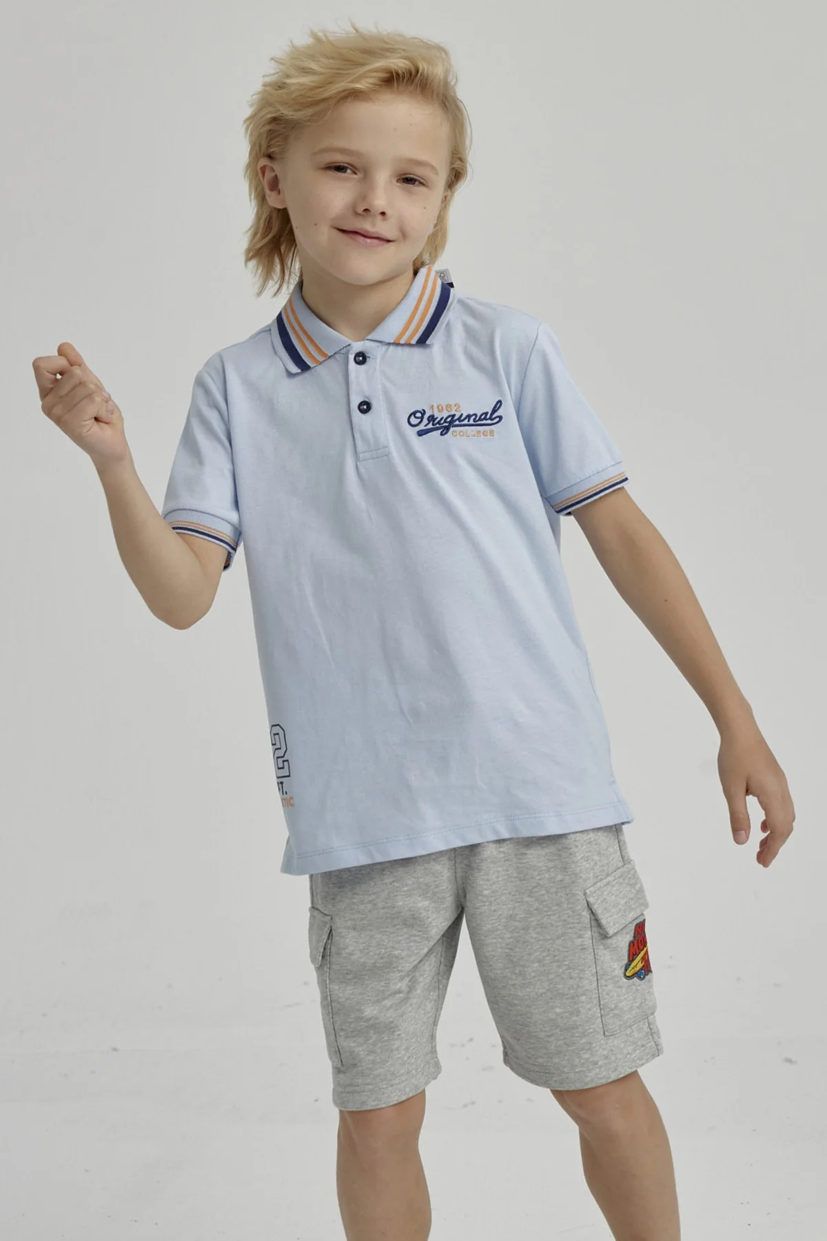 Polera Niño Piqué Con Parche Celeste
