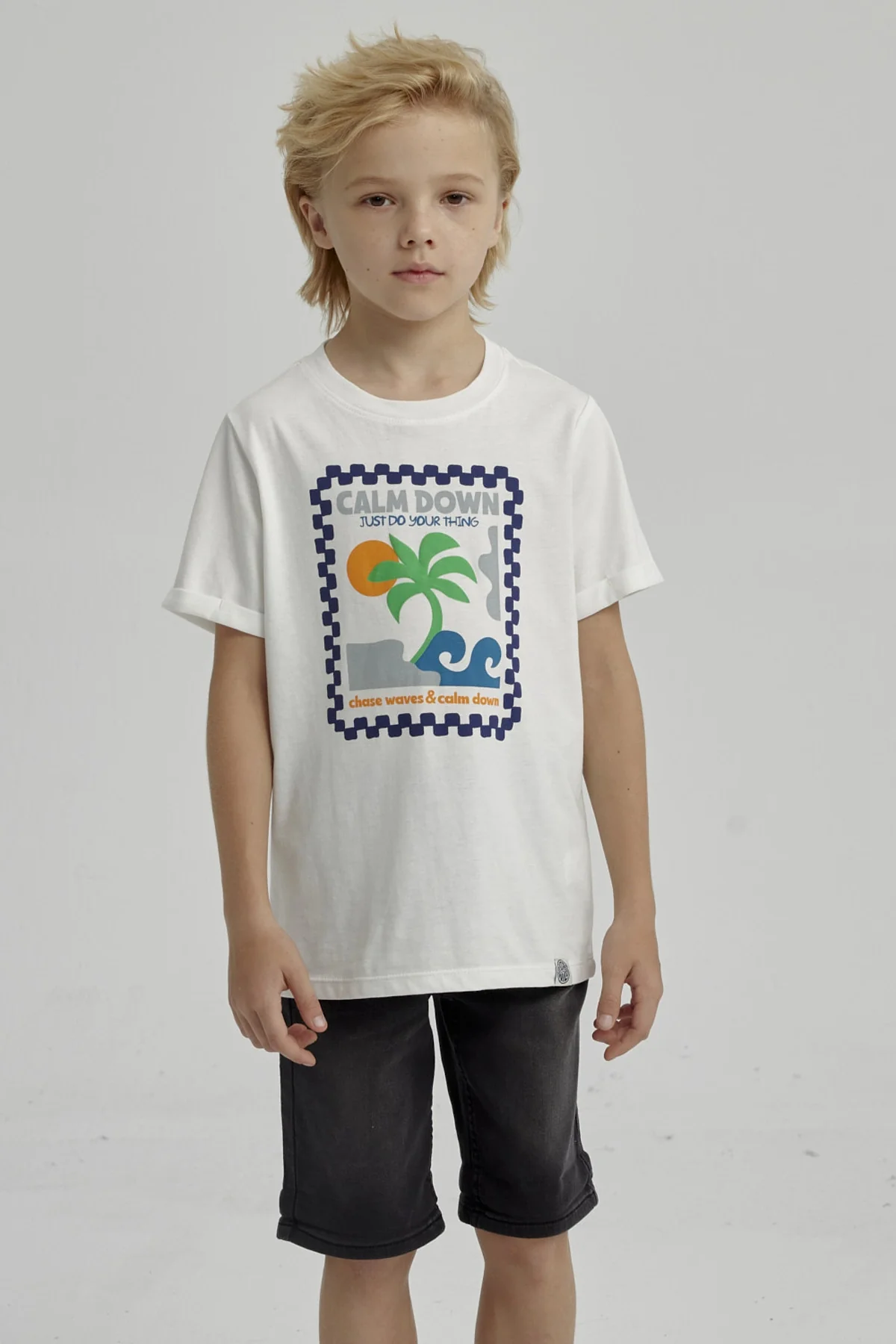 Polera Niño Puff Print Delantero Crudo