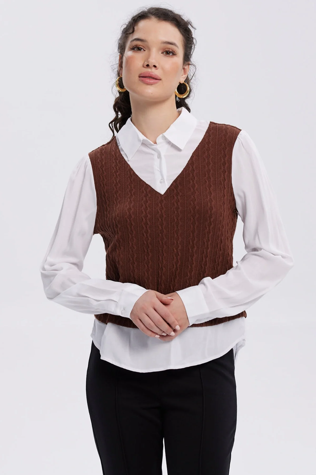 Sweater Mujer Aplicación Blusa Cafe Oscuro