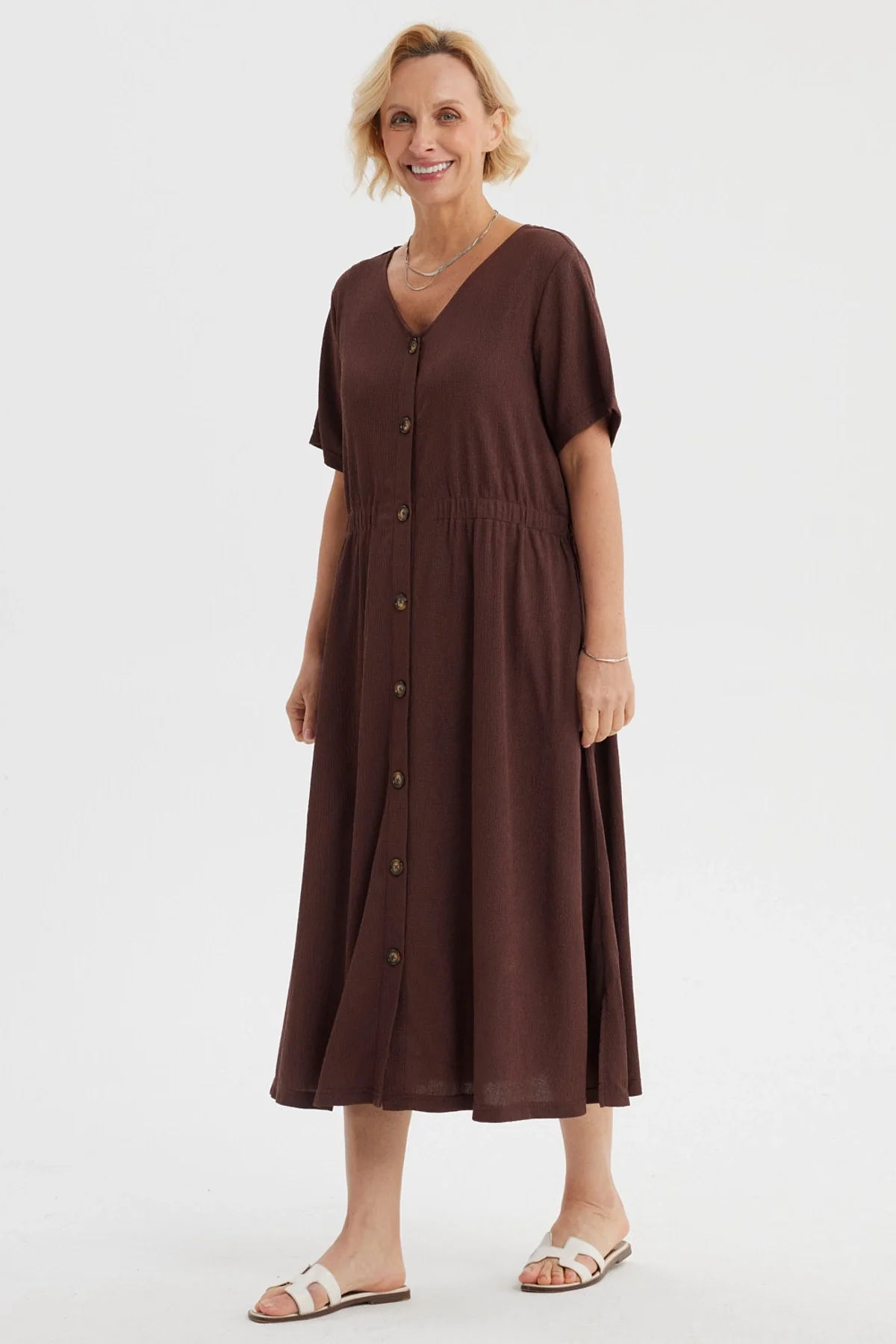 Vestido Mujer Botones Café - Image 2